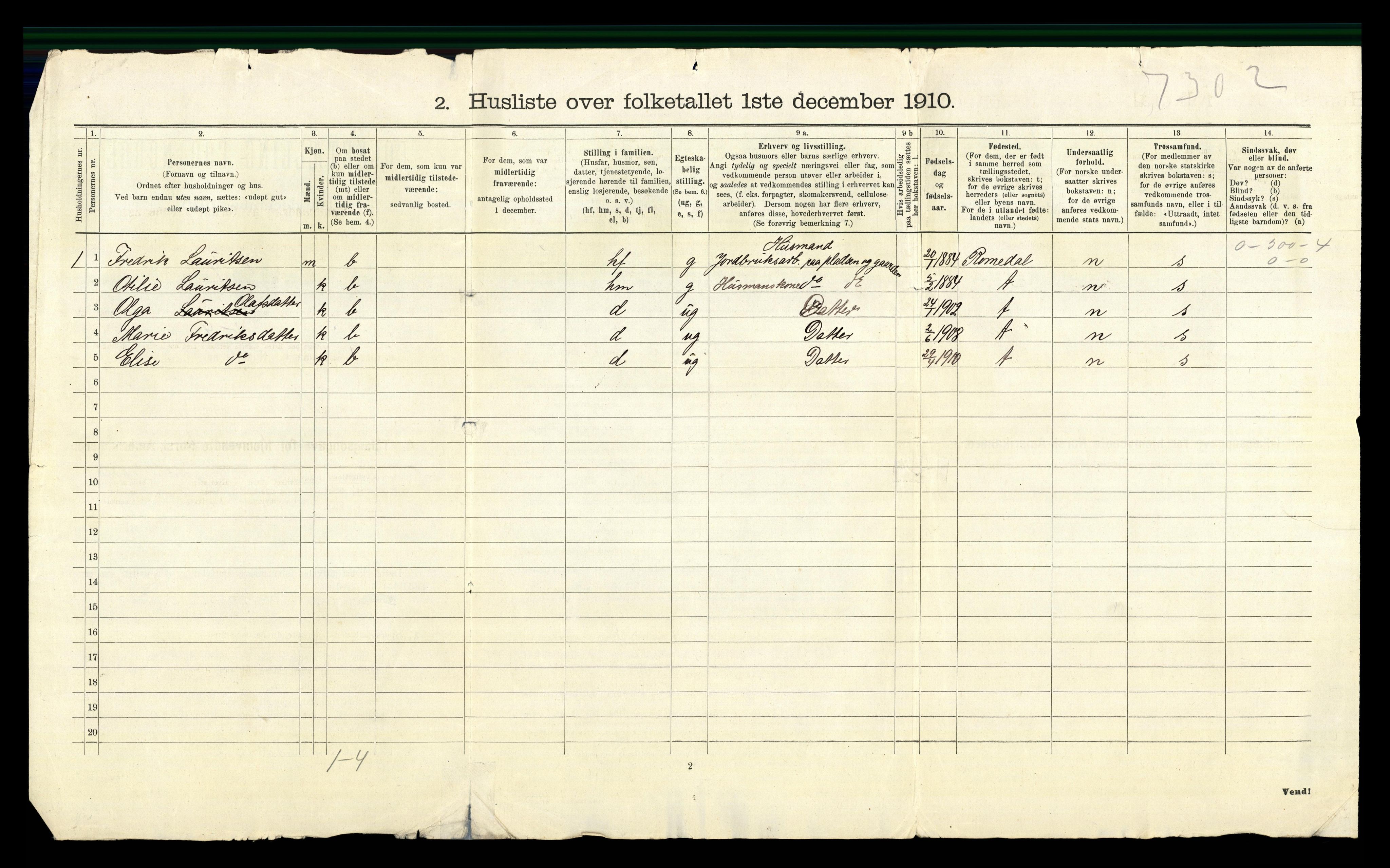 RA, 1910 census for Nes, 1910, p. 38