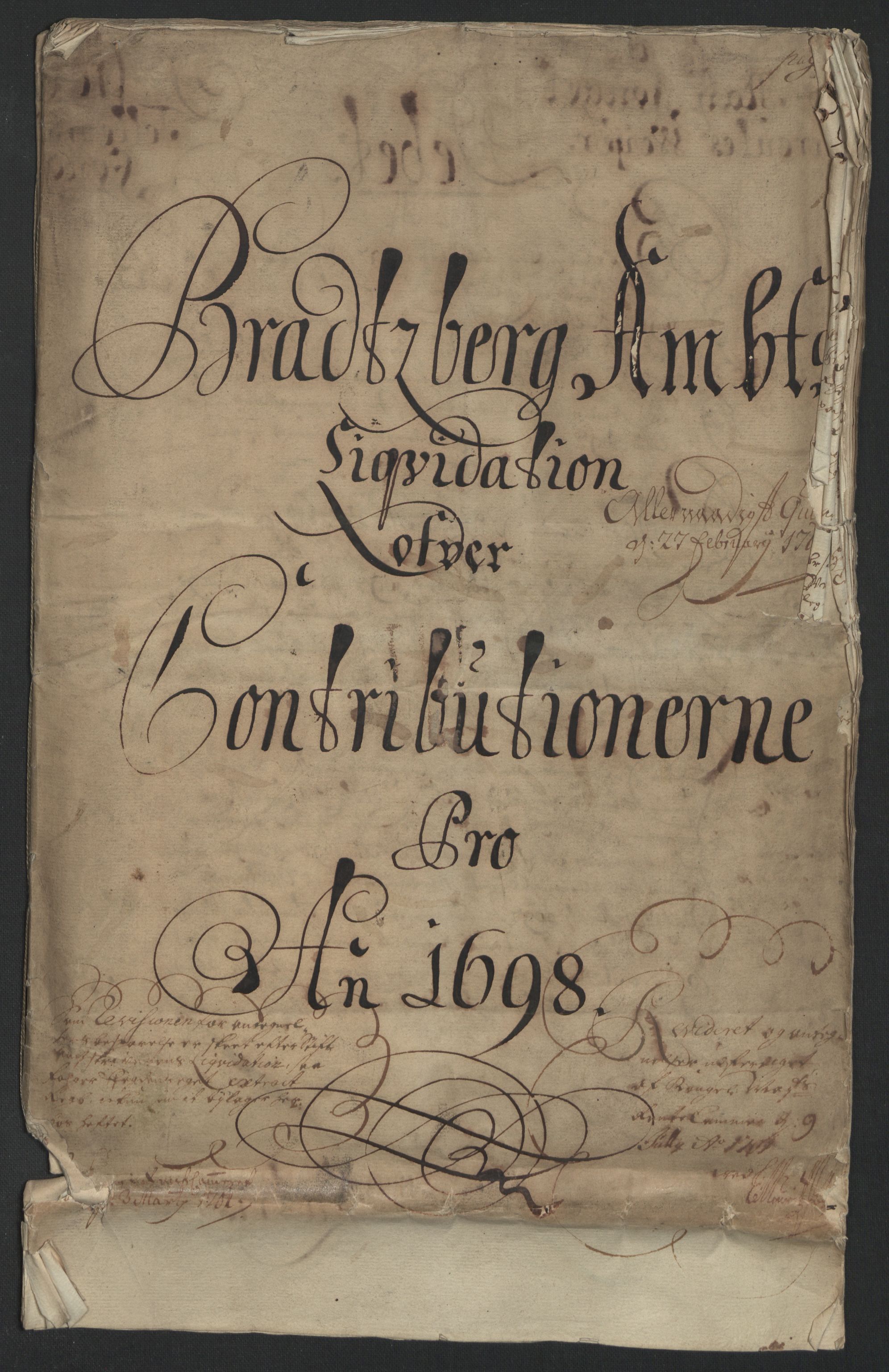Rentekammeret inntil 1814, Reviderte regnskaper, Fogderegnskap, AV/RA-EA-4092/R36/L2098: Fogderegnskap Øvre og Nedre Telemark og Bamble, 1698, p. 4