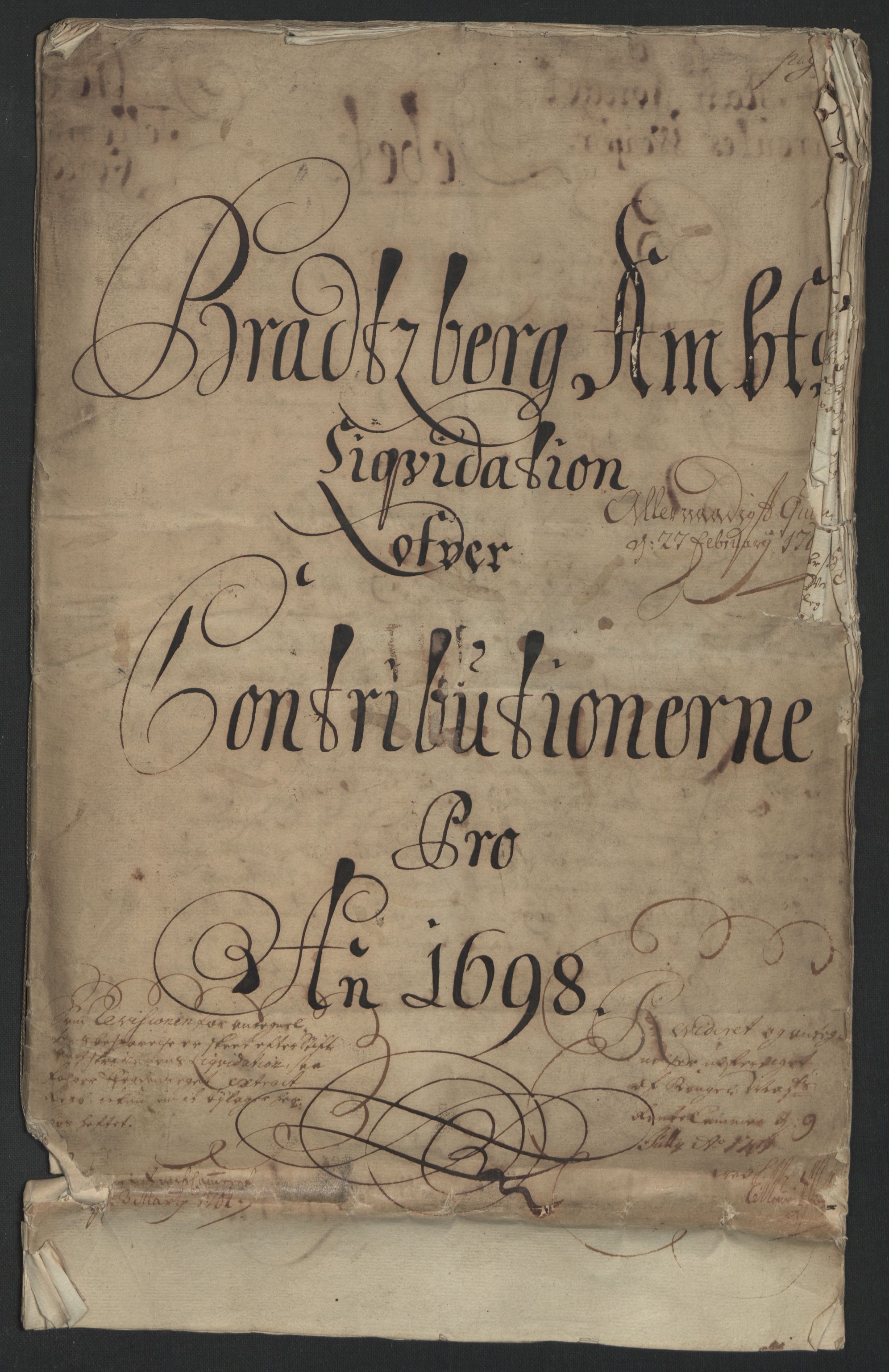 Rentekammeret inntil 1814, Reviderte regnskaper, Fogderegnskap, RA/EA-4092/R36/L2098: Fogderegnskap Øvre og Nedre Telemark og Bamble, 1698, p. 4