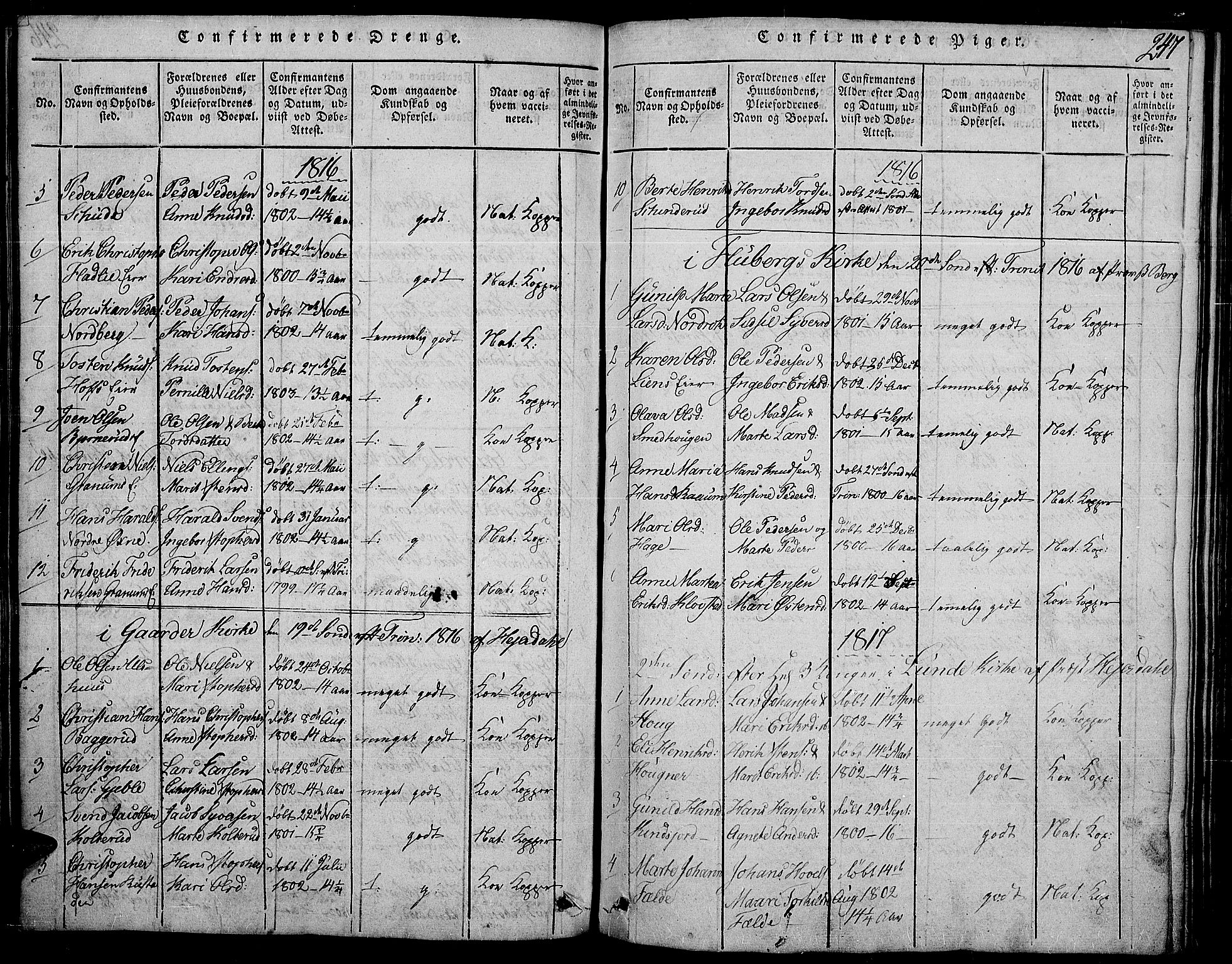 Land prestekontor, SAH/PREST-120/H/Ha/Haa/L0007: Parish register (official) no. 7, 1814-1830, p. 247