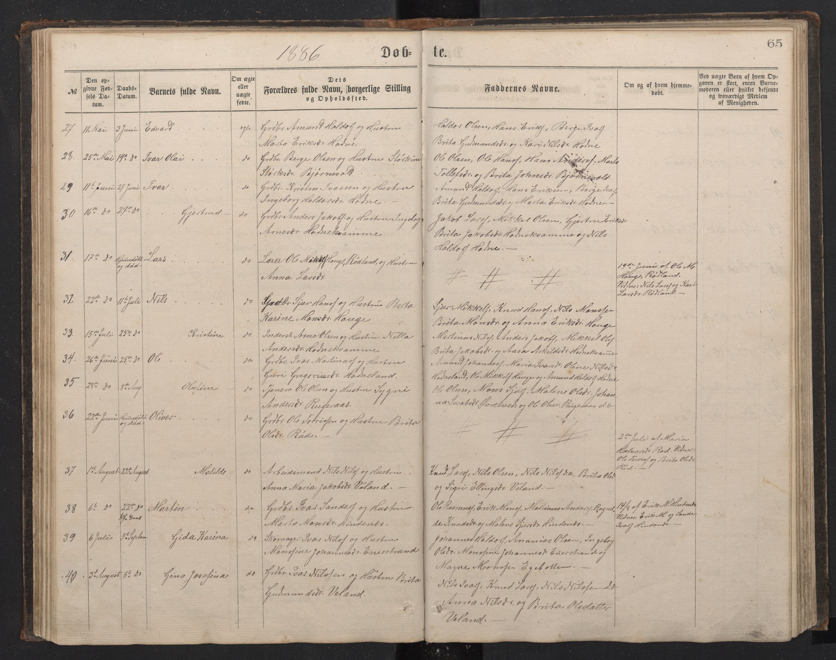 Lindås Sokneprestembete, SAB/A-76701/H/Hab: Parish register (copy) no. E 2, 1867-1892, p. 64b-65a