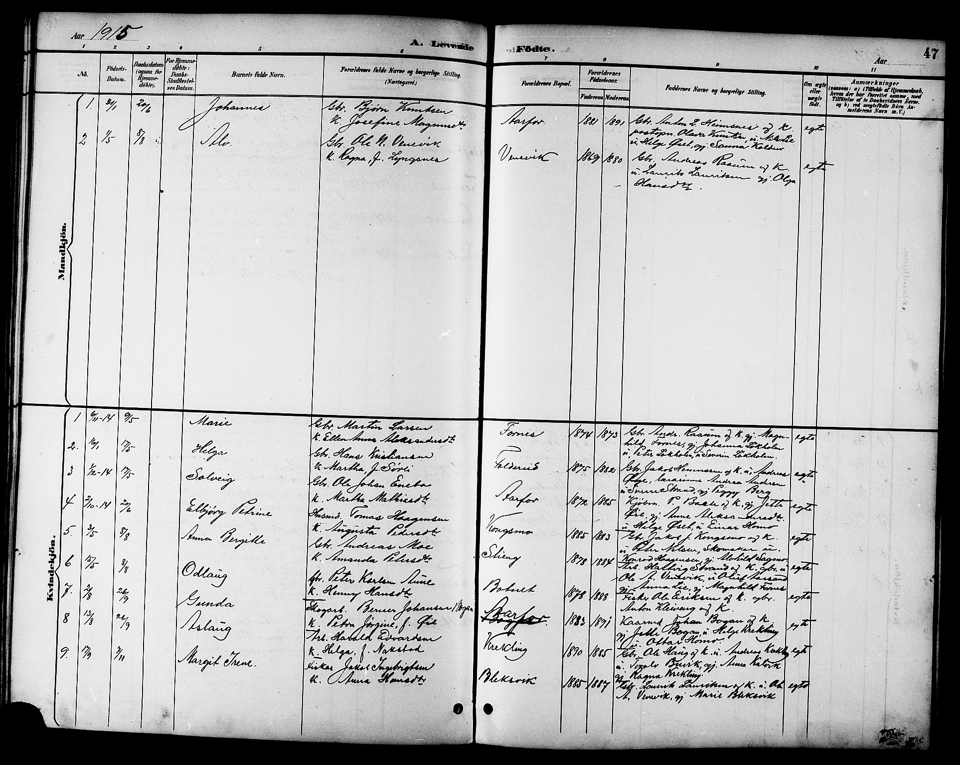 Ministerialprotokoller, klokkerbøker og fødselsregistre - Nord-Trøndelag, AV/SAT-A-1458/783/L0662: Parish register (copy) no. 783C02, 1894-1919, p. 47