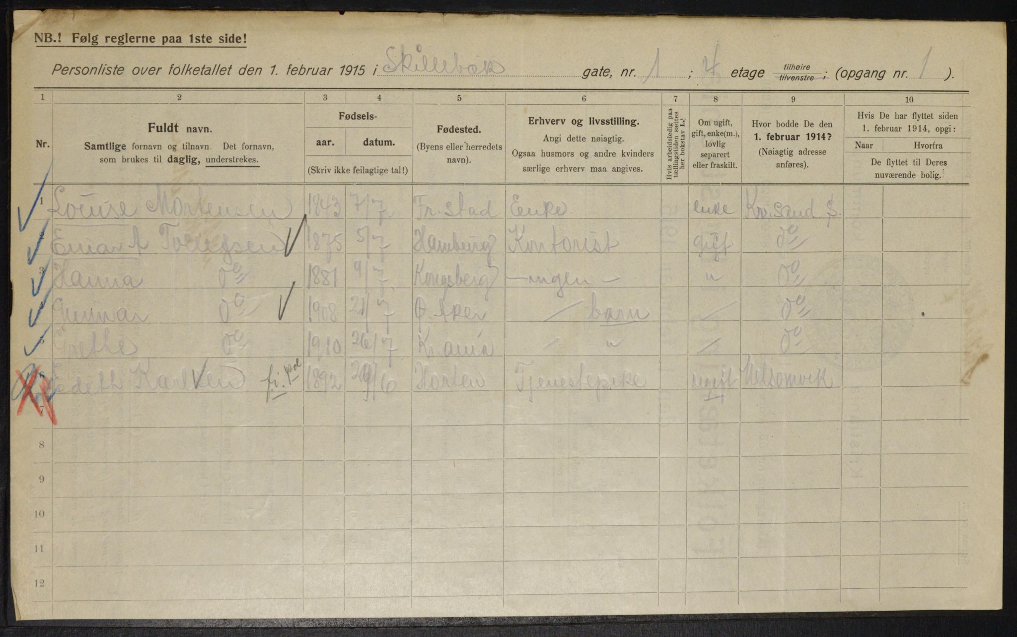 OBA, Municipal Census 1915 for Kristiania, 1915, p. 95327