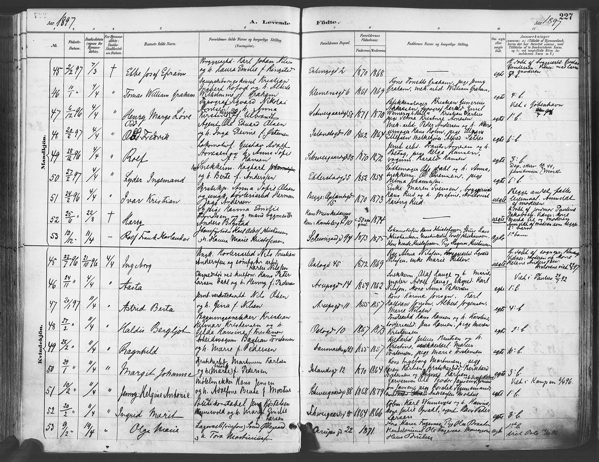 Gamlebyen prestekontor Kirkebøker, SAO/A-10884/F/Fa/L0007: Parish register (official) no. 7, 1889-1899, p. 227