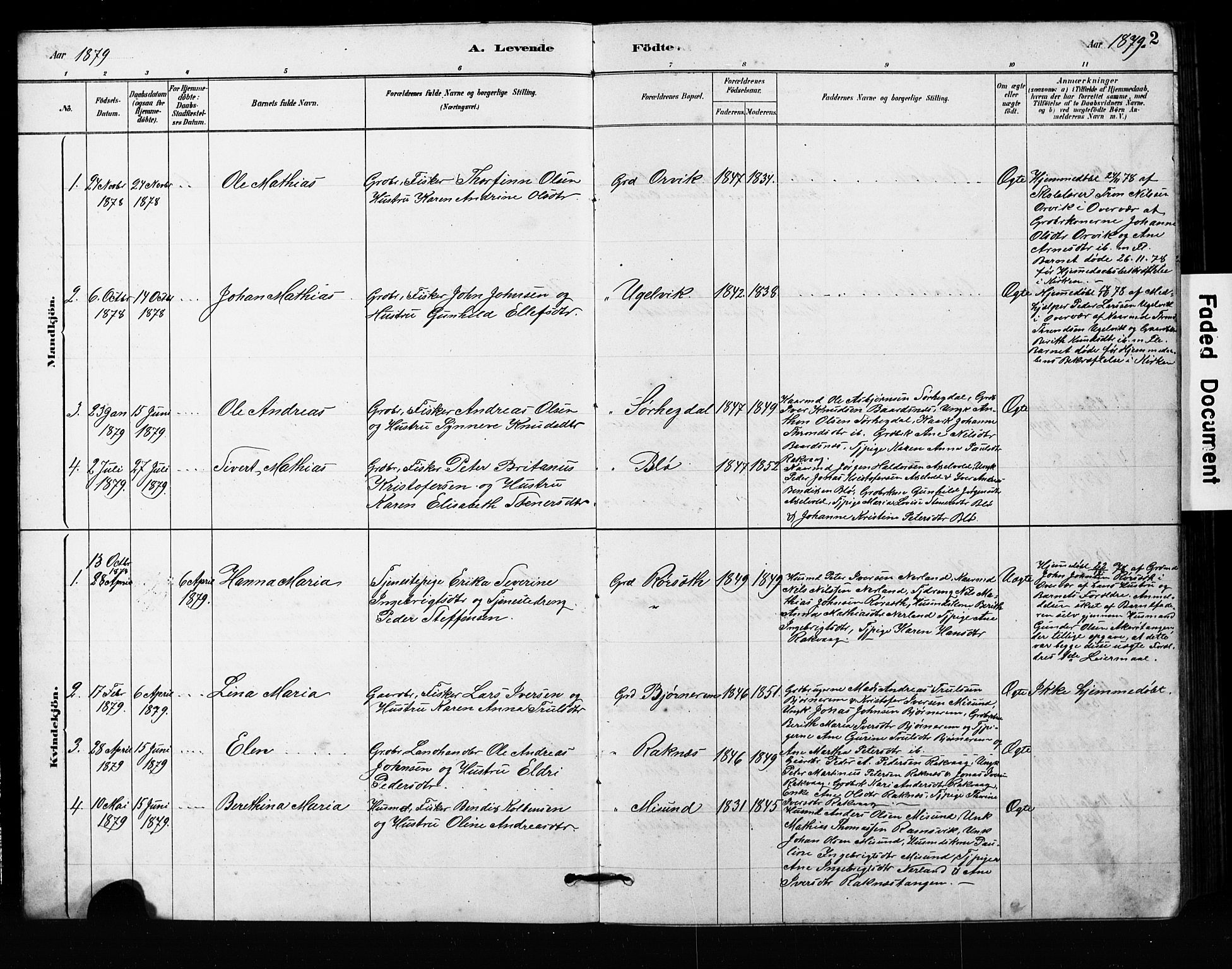 Ministerialprotokoller, klokkerbøker og fødselsregistre - Møre og Romsdal, SAT/A-1454/563/L0737: Parish register (copy) no. 563C01, 1878-1916, p. 2