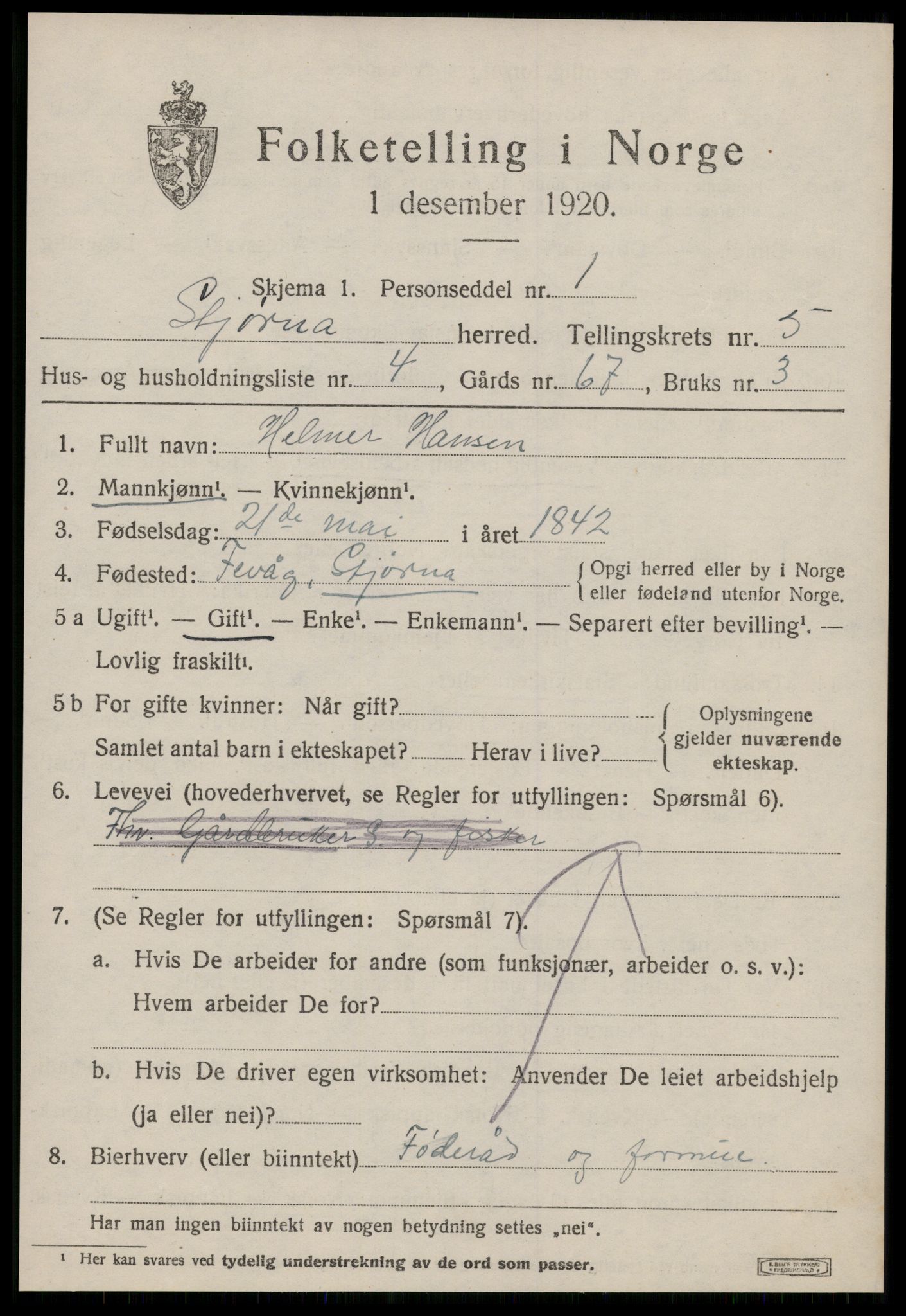 SAT, 1920 census for Stjørna, 1920, p. 3848