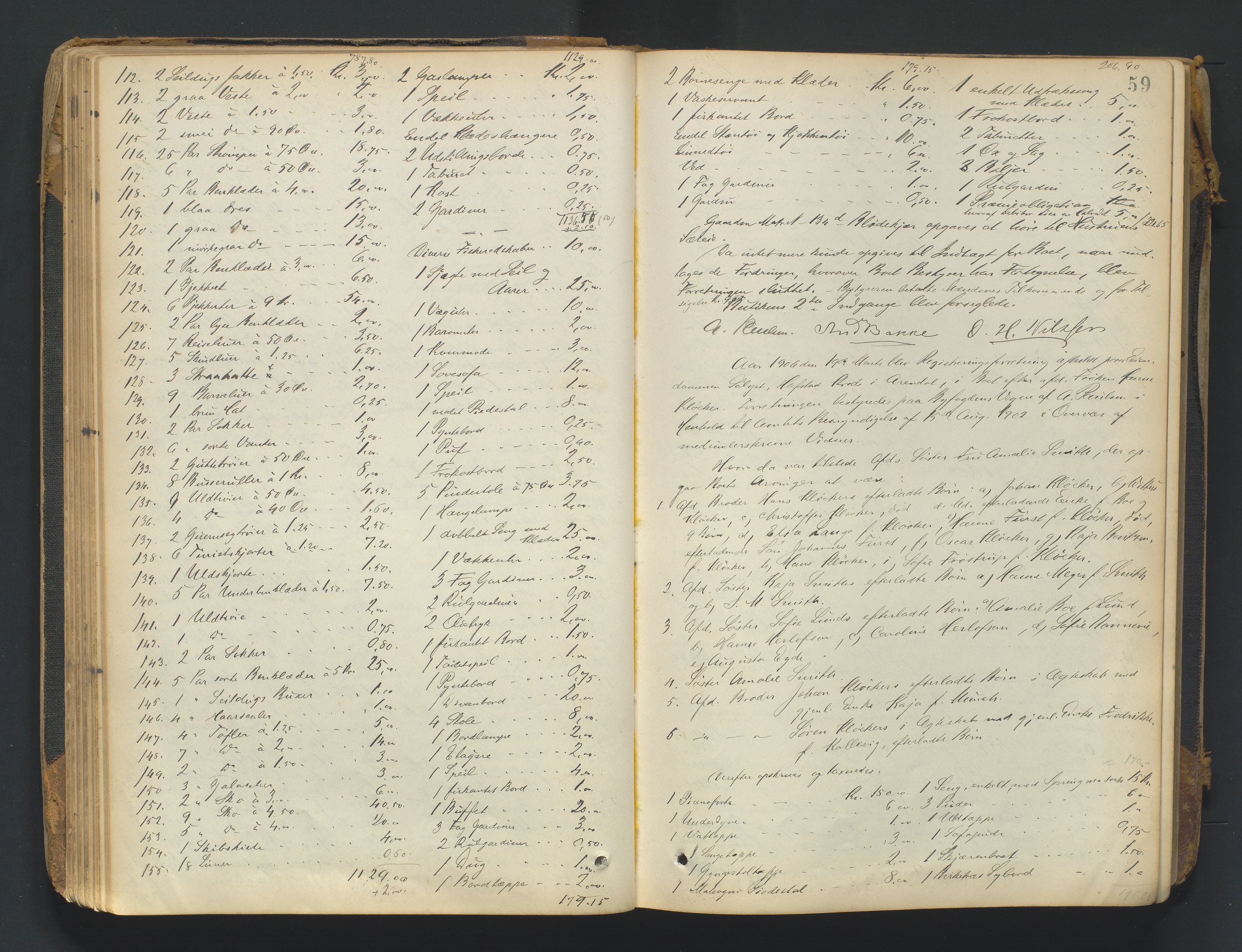 Arendal byfogd, AV/SAK-1222-0001/H/Hc/L0037: Skifteregistreringsprotokoll nr. 35, 1903-1926, p. 58b-59a