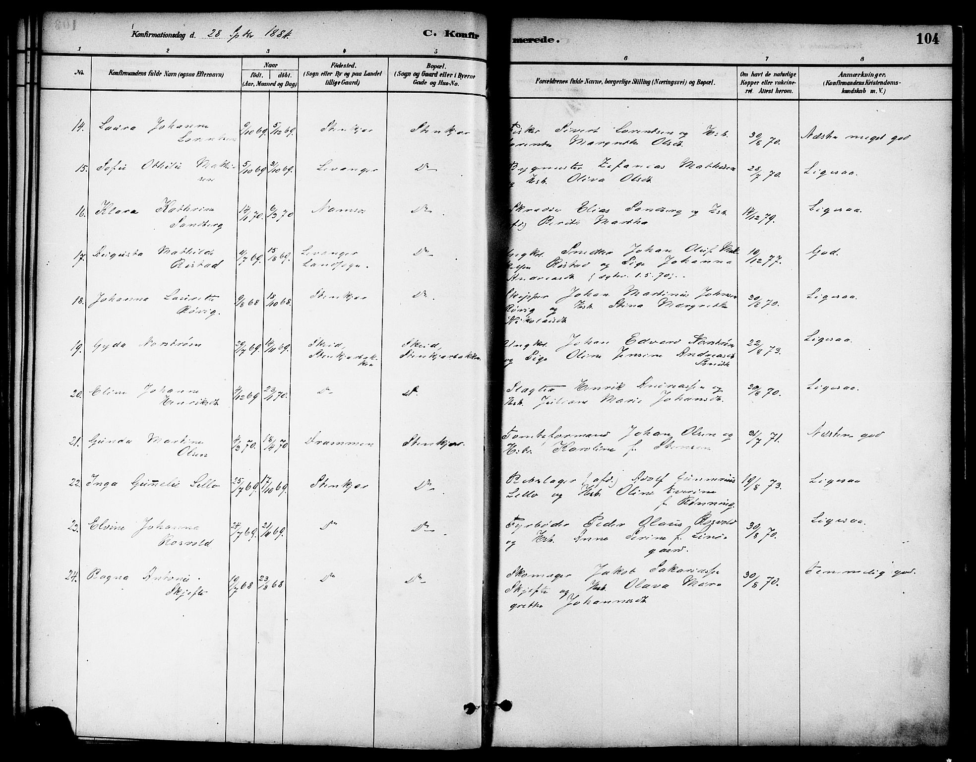 Ministerialprotokoller, klokkerbøker og fødselsregistre - Nord-Trøndelag, AV/SAT-A-1458/739/L0371: Parish register (official) no. 739A03, 1881-1895, p. 104