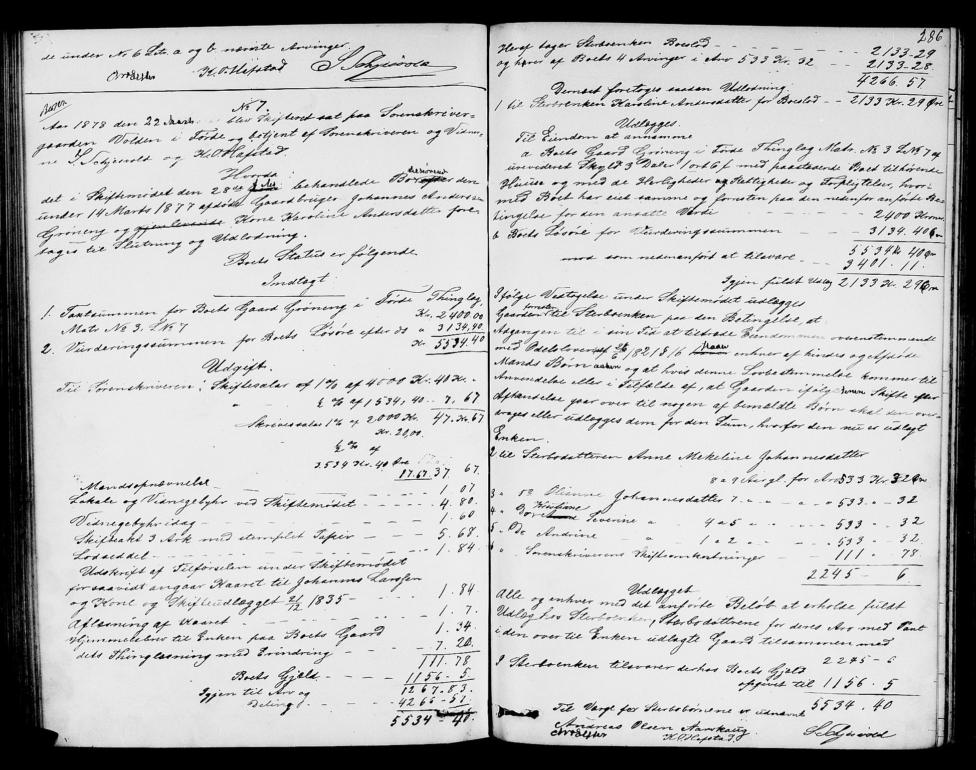 Sunnfjord tingrett, AV/SAB-A-3201/1/H/Hd/L0005: Skifteutlodningsprotokoll, 1874-1881, p. 285b-286a