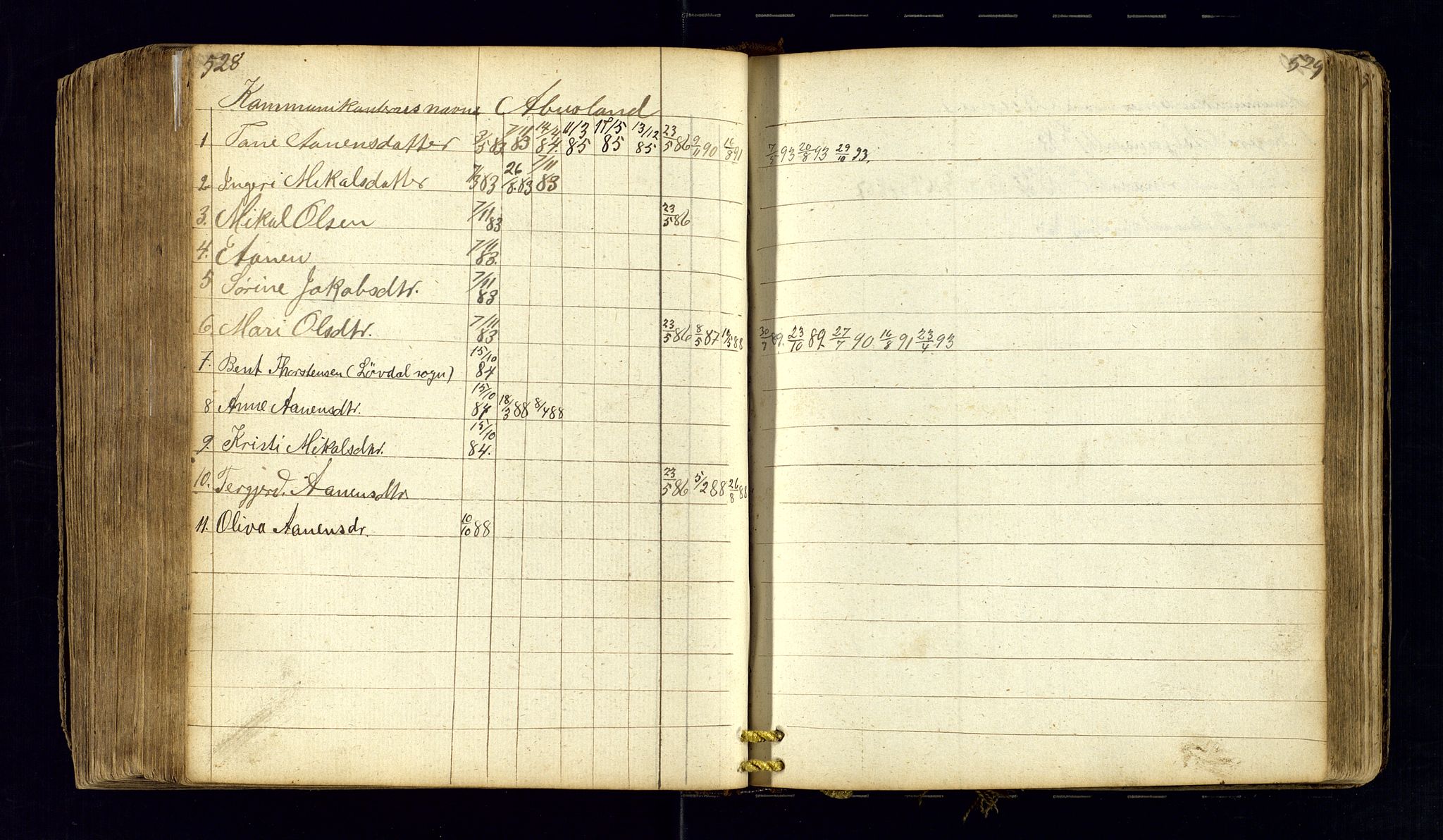 Bjelland sokneprestkontor, AV/SAK-1111-0005/F/Fc/Fcb/L0001: Communicants register no. C-1, 1827-1906, p. 528-529