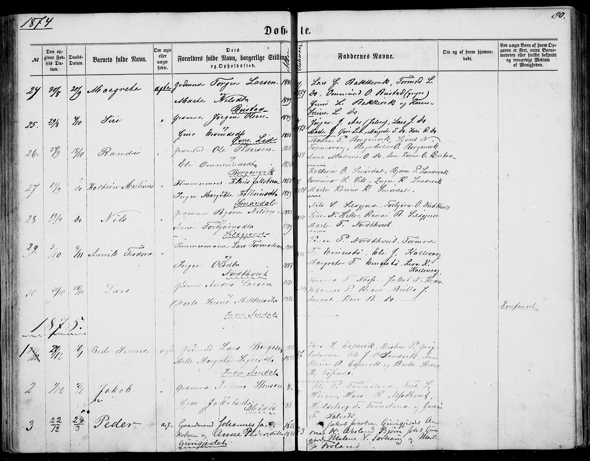 Nedstrand sokneprestkontor, AV/SAST-A-101841/01/IV: Parish register (official) no. A 9, 1861-1876, p. 80