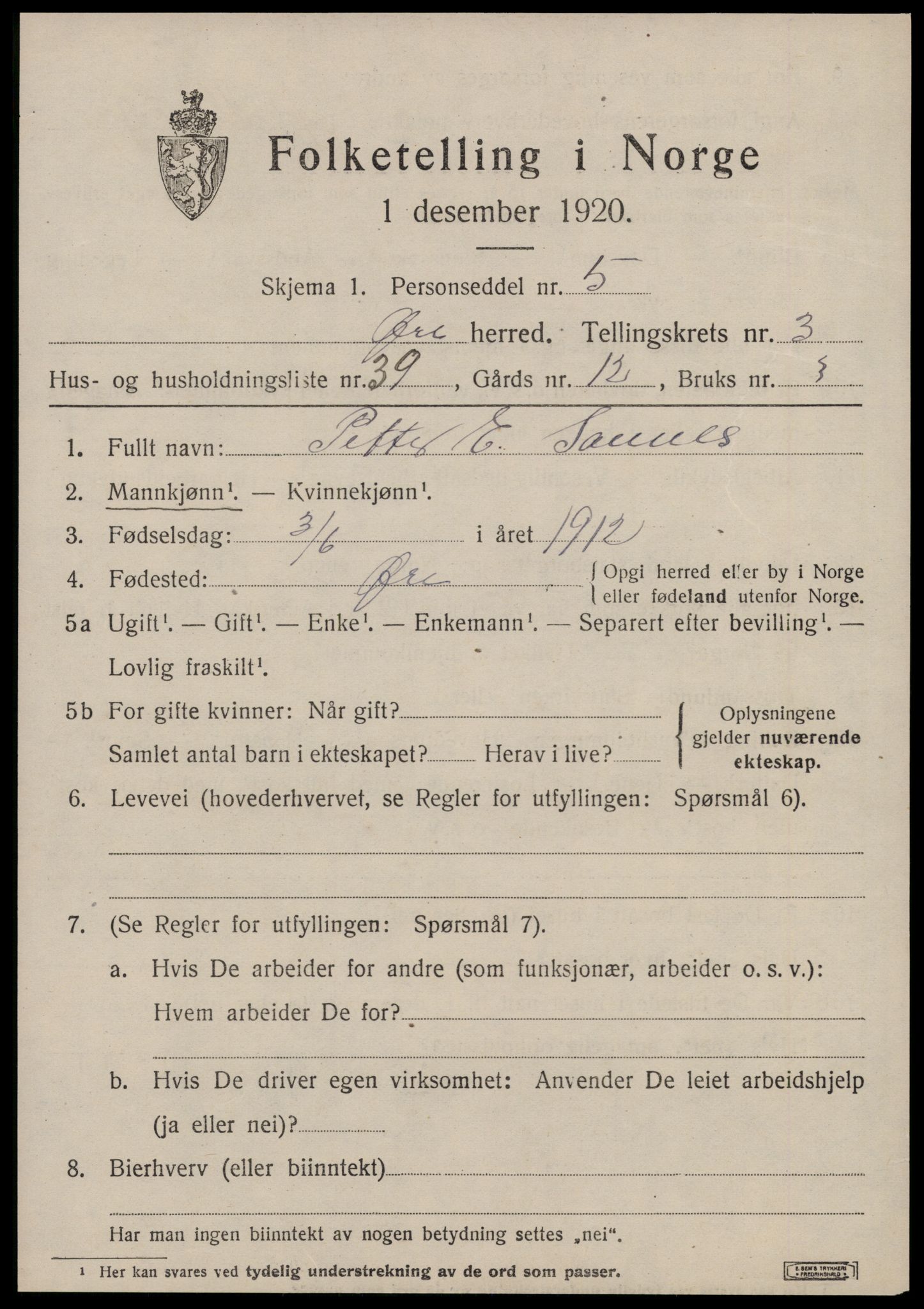 SAT, 1920 census for Øre, 1920, p. 2027