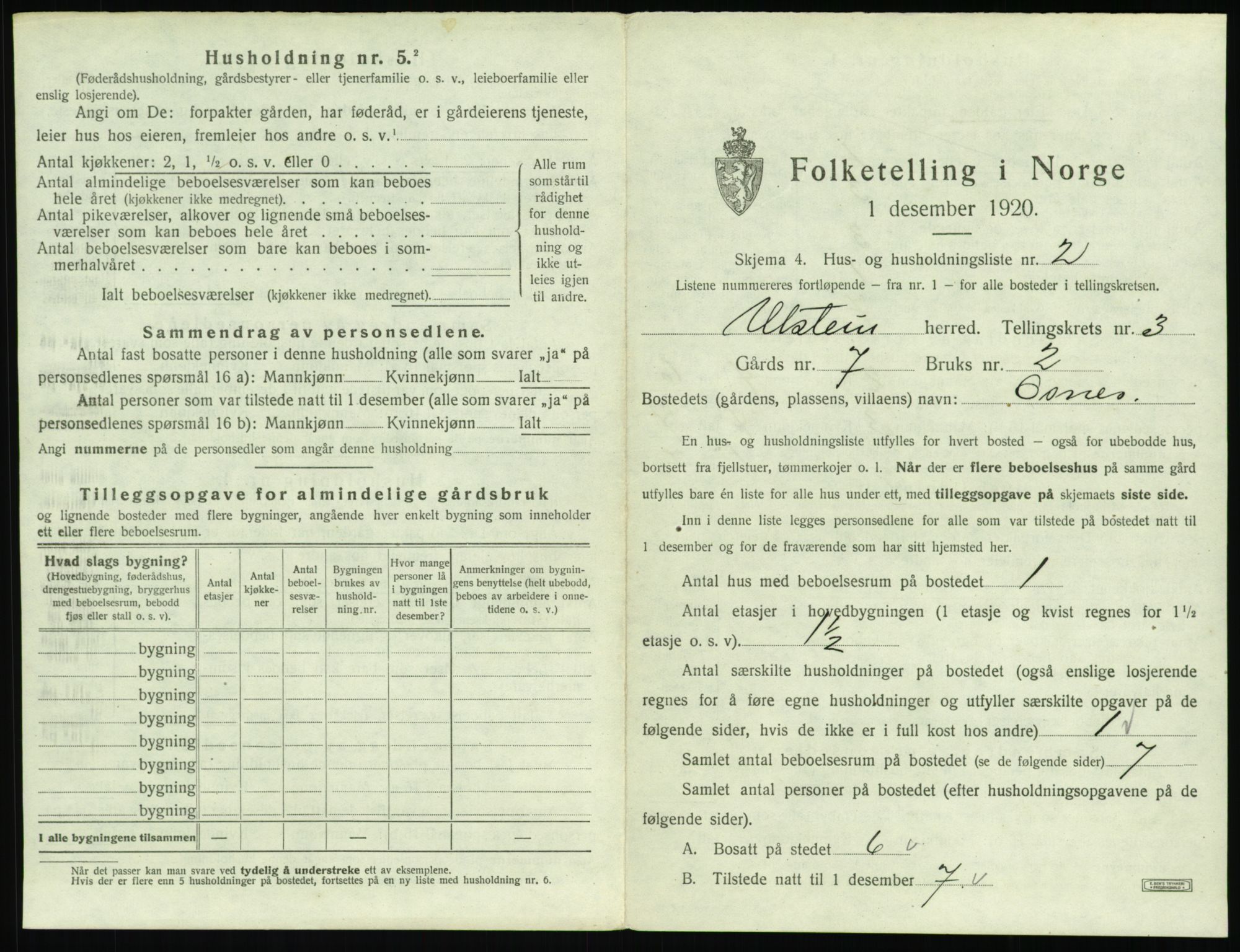 SAT, 1920 census for Ulstein, 1920, p. 174