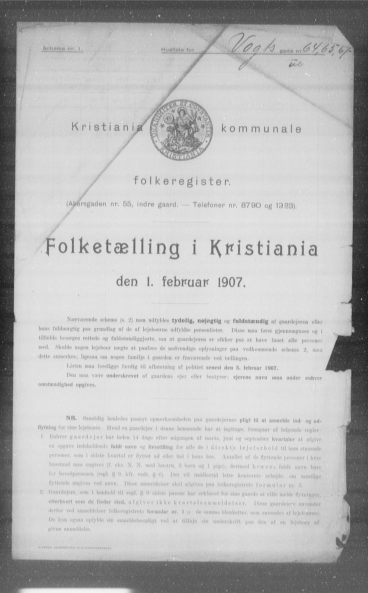 OBA, Municipal Census 1907 for Kristiania, 1907, p. 63744