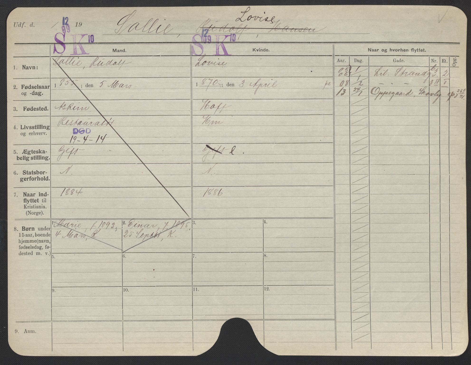 Oslo folkeregister, Registerkort, AV/SAO-A-11715/F/Fa/Fac/L0024: Kvinner, 1906-1914, p. 123a