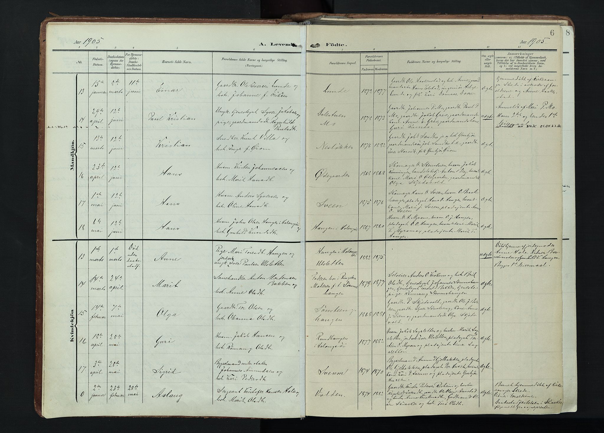 Vågå prestekontor, AV/SAH-PREST-076/H/Ha/Haa/L0011: Parish register (official) no. 11, 1905-1924, p. 6