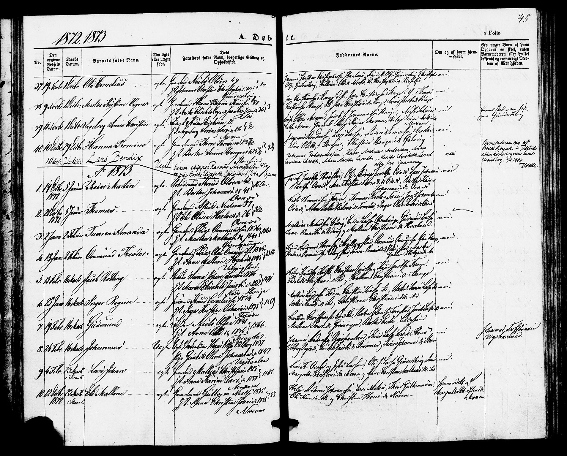 Torvastad sokneprestkontor, AV/SAST-A -101857/H/Ha/Haa/L0010: Parish register (official) no. A 10, 1857-1878, p. 45