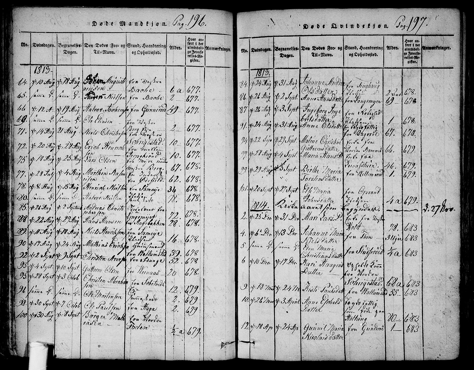 Ramnes kirkebøker, SAKO/A-314/F/Fa/L0004: Parish register (official) no. I 4, 1813-1840, p. 196-197