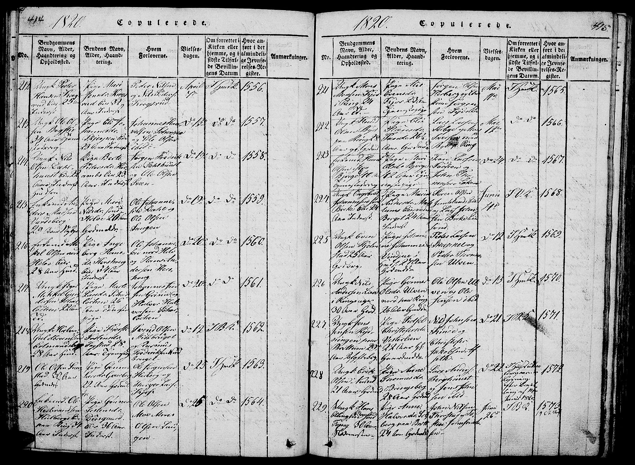 Ringsaker prestekontor, AV/SAH-PREST-014/L/La/L0001: Parish register (copy) no. 1, 1814-1826, p. 414-415
