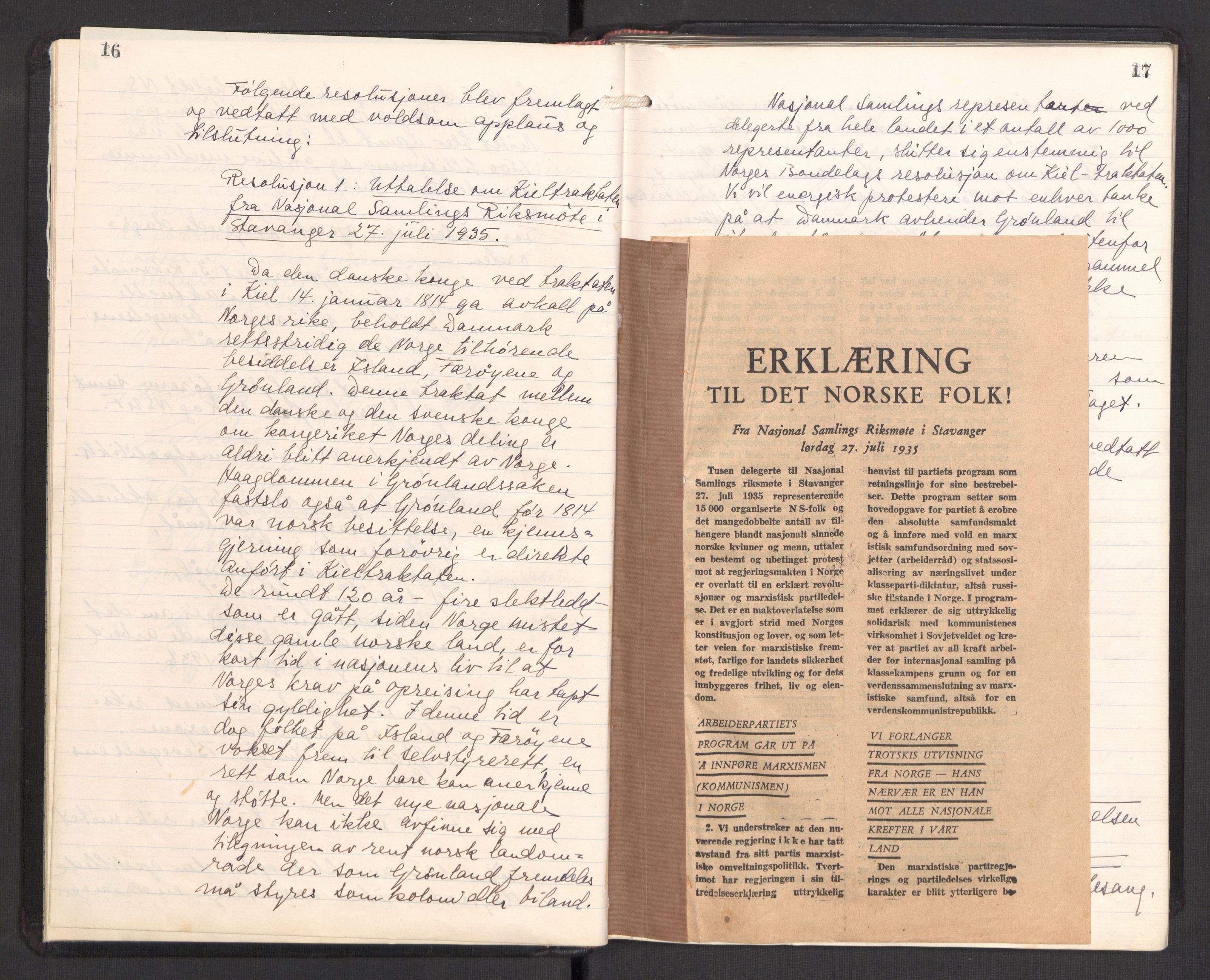 Nasjonal Samling (NS) Generalsekretariat, AV/RA-PA-0759/A/L0117: NS Riks- og Rådsmøteprotokoll, 1934-1945, p. 16-17