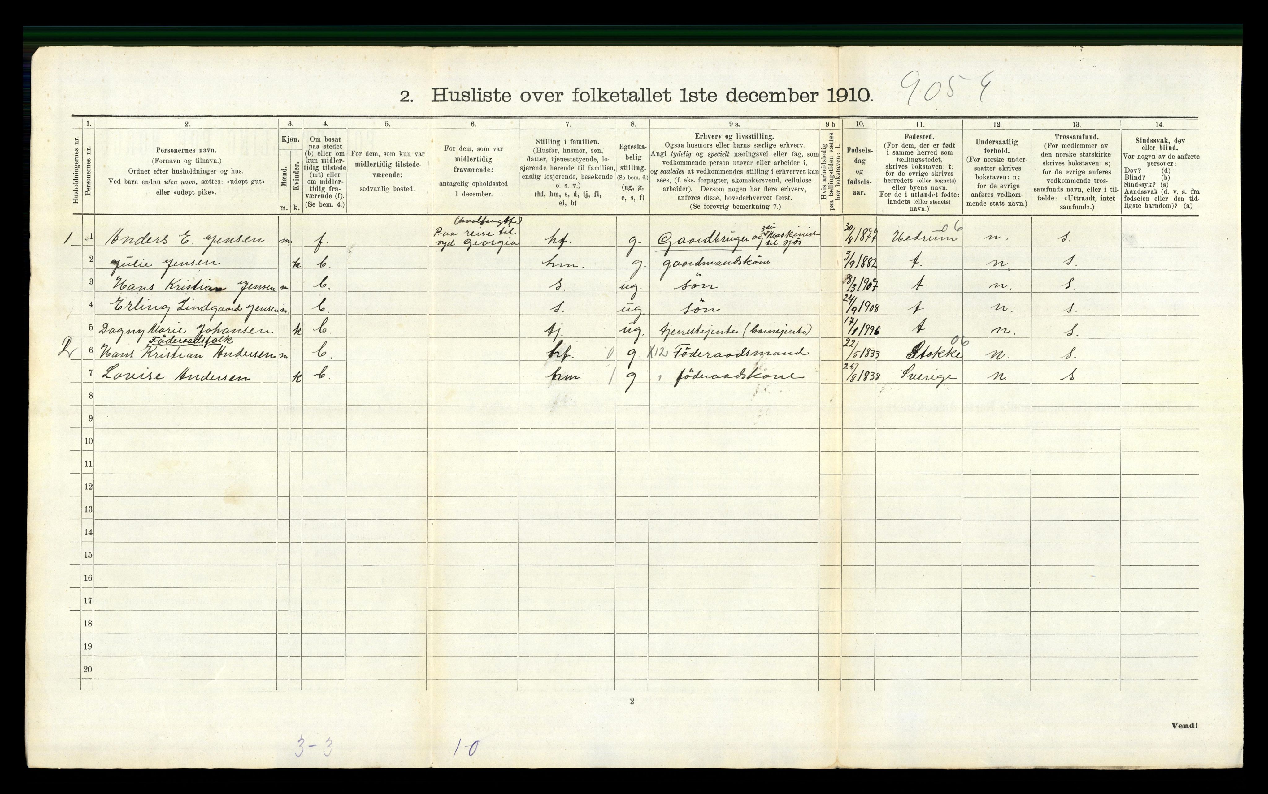 RA, 1910 census for Sandeherred, 1910, p. 2564