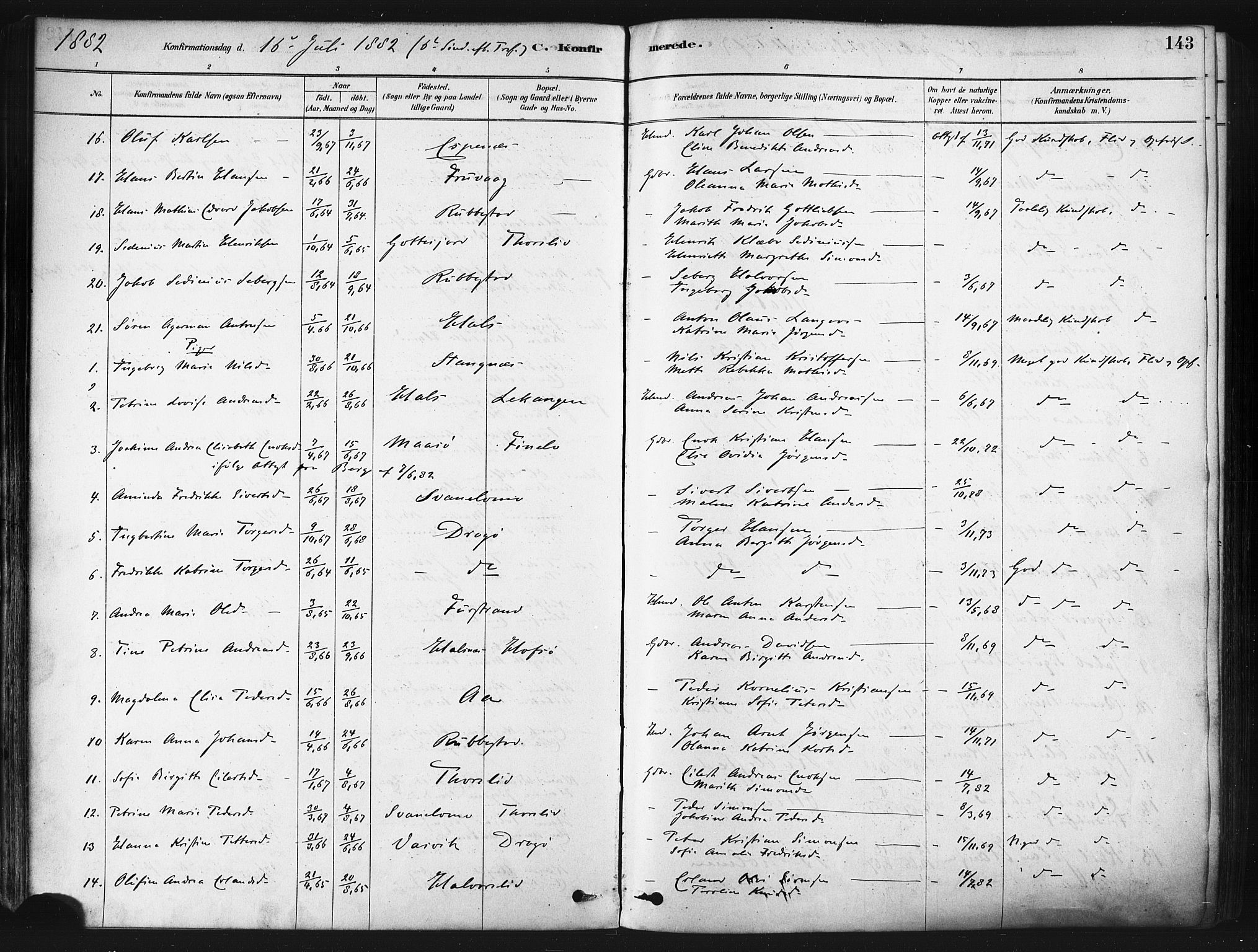 Tranøy sokneprestkontor, AV/SATØ-S-1313/I/Ia/Iaa/L0009kirke: Parish register (official) no. 9, 1878-1904, p. 143