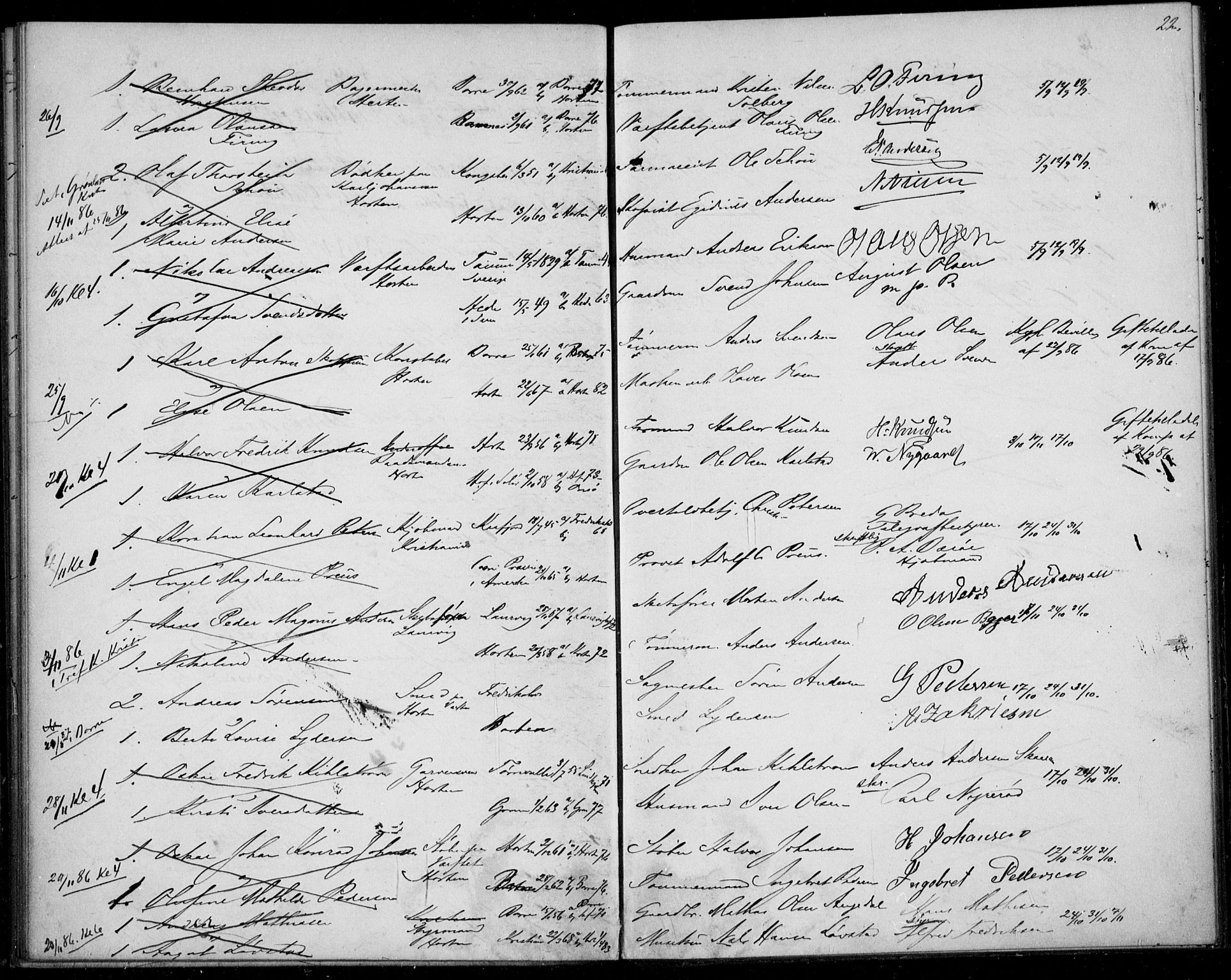 Horten kirkebøker, SAKO/A-348/H/Ha/L0002: Banns register no. 2, 1881-1891, p. 22