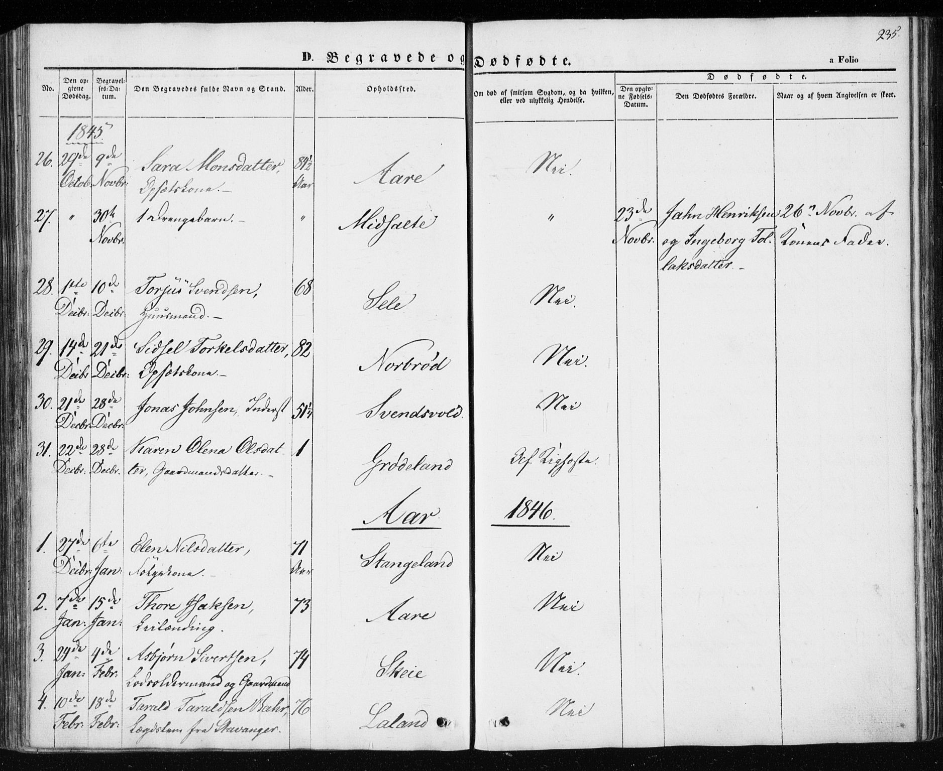 Klepp sokneprestkontor, SAST/A-101803/001/3/30BA/L0004: Parish register (official) no. A 4, 1842-1852, p. 235