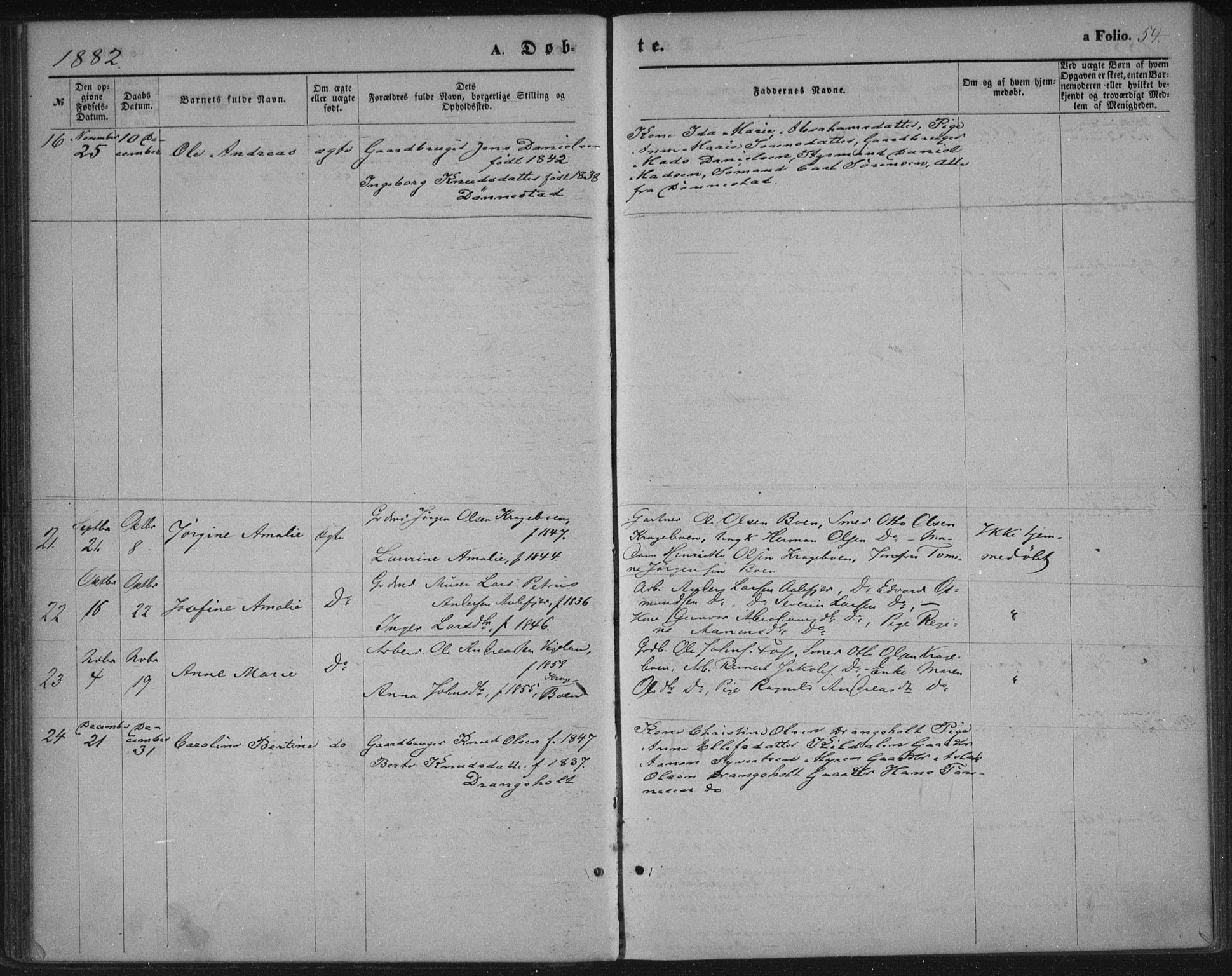 Tveit sokneprestkontor, AV/SAK-1111-0043/F/Fa/L0006: Parish register (official) no. A 6, 1872-1886, p. 54