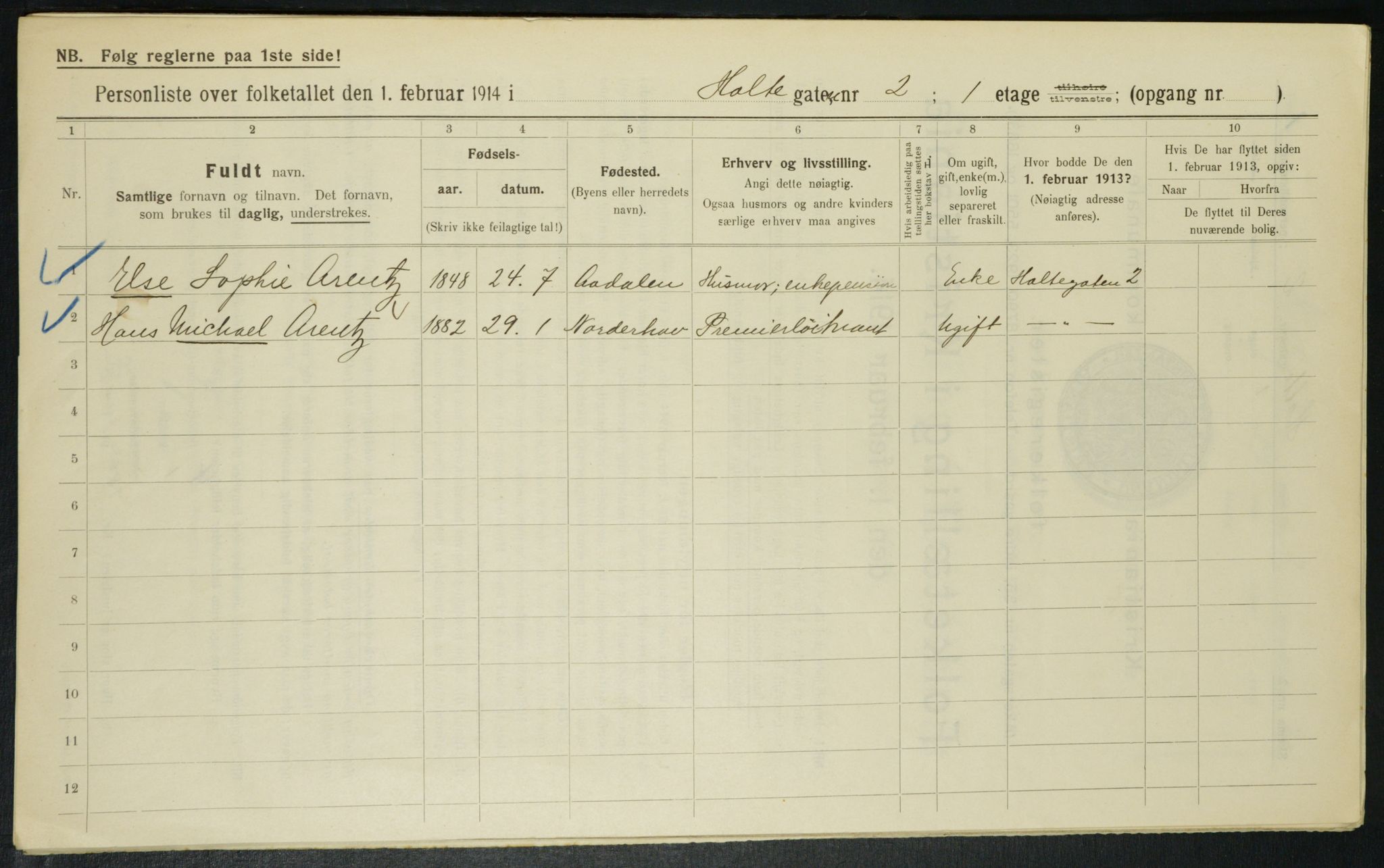 OBA, Municipal Census 1914 for Kristiania, 1914, p. 41187