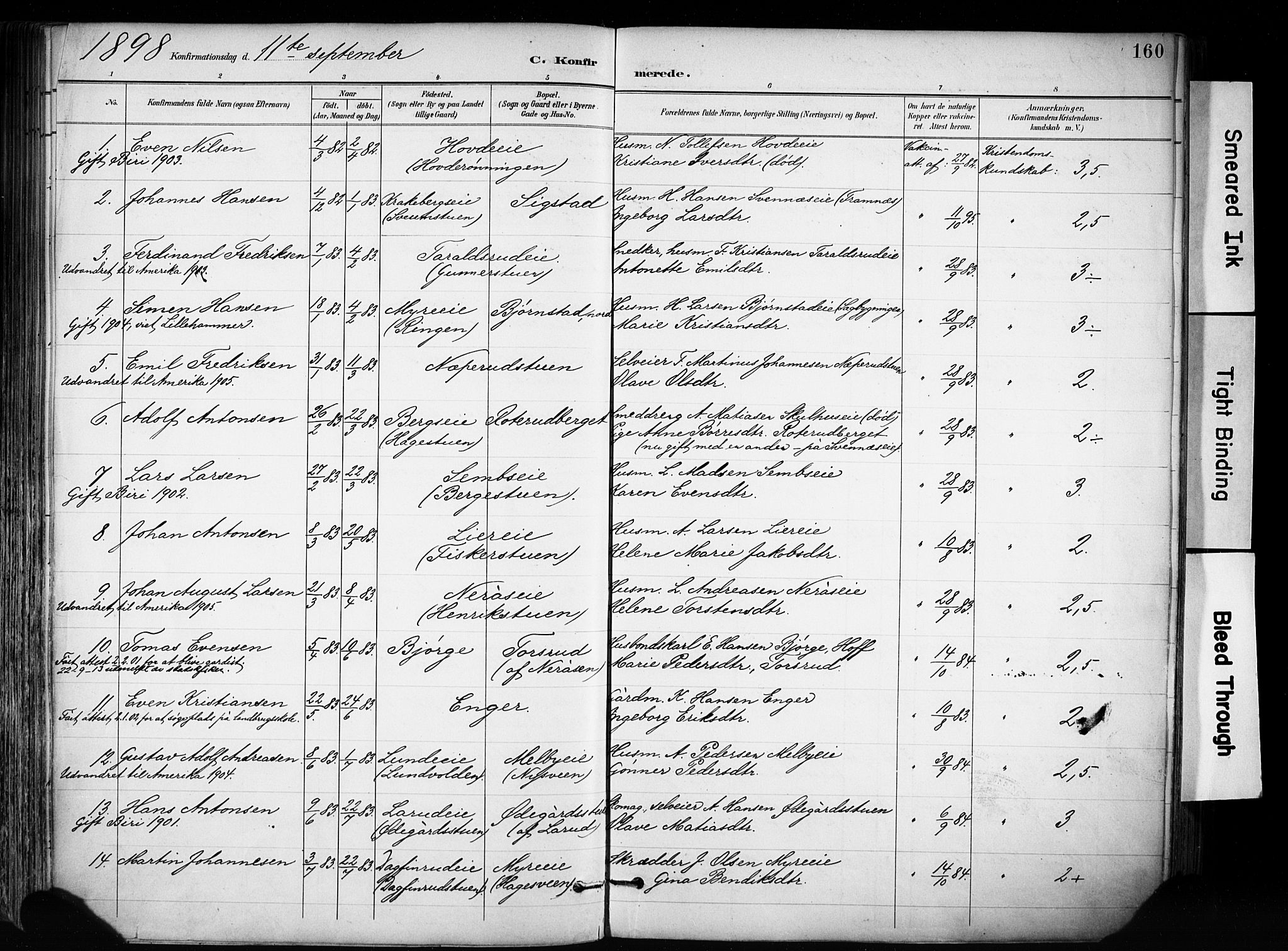Biri prestekontor, SAH/PREST-096/H/Ha/Haa/L0009: Parish register (official) no. 9, 1887-1900, p. 160
