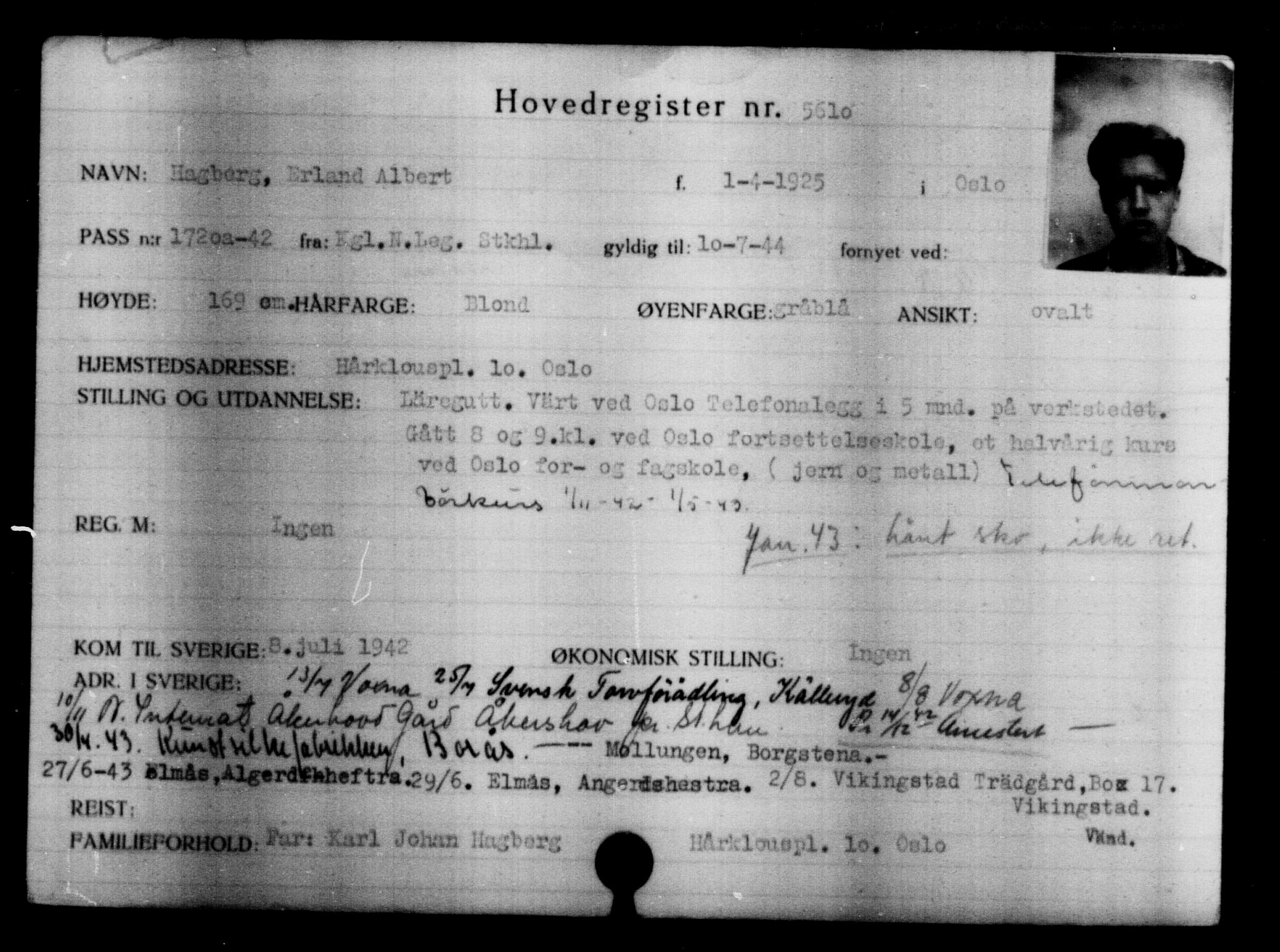 Utenriksstasjonene, Legasjonen i Stockholm, Flyktningkontoret, AV/RA-S-6753/V/Va/L0004: Kjesäterkartoteket, flyktninger med registreringsnr. 3496-6610, 1940-1945, p. 2450