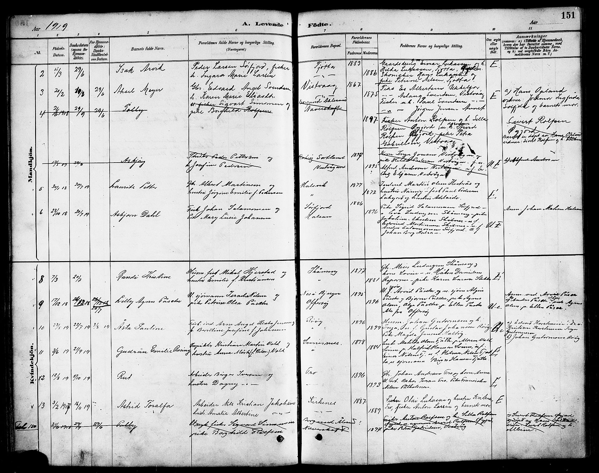 Ministerialprotokoller, klokkerbøker og fødselsregistre - Nordland, AV/SAT-A-1459/817/L0268: Parish register (copy) no. 817C03, 1884-1920, p. 151