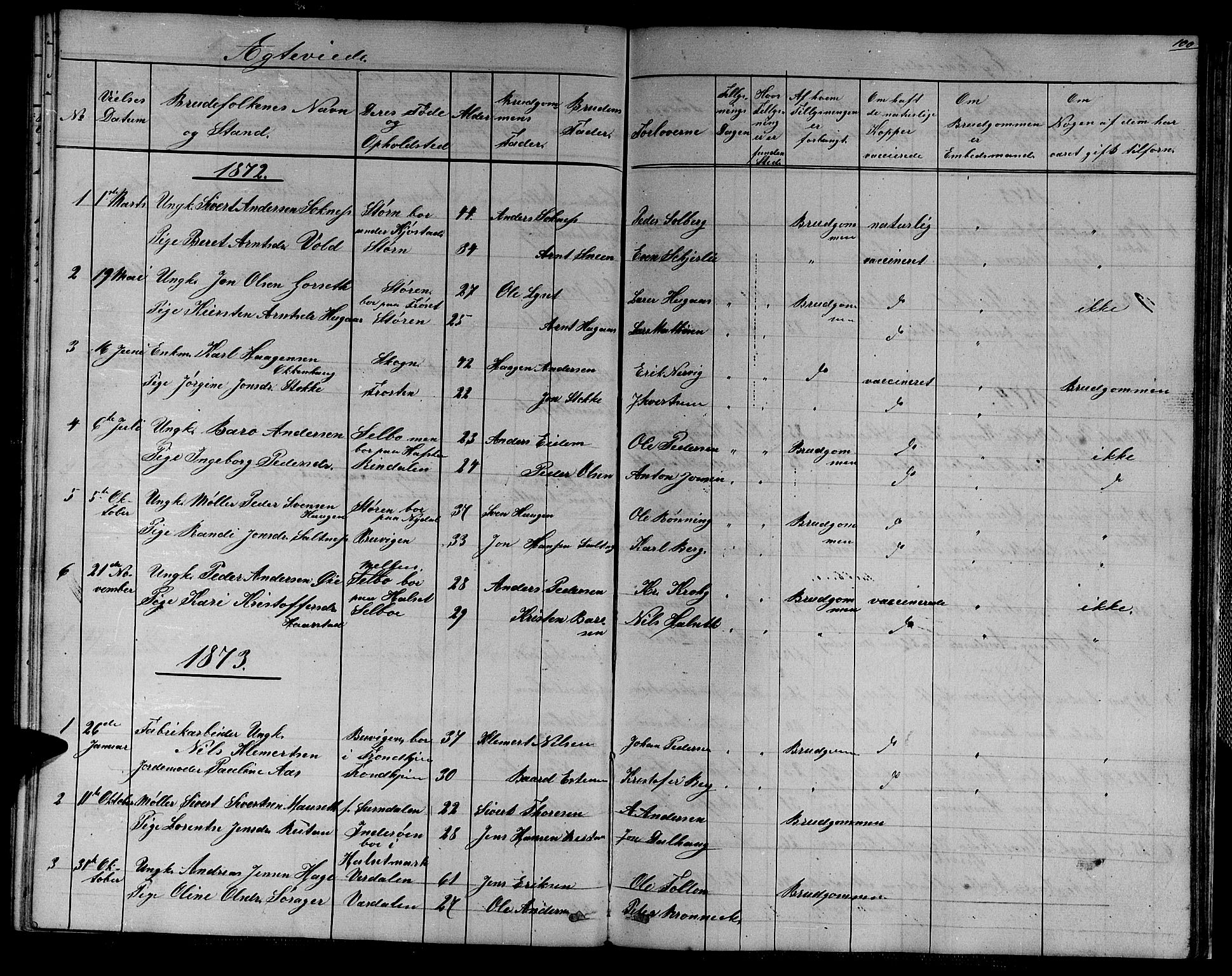 Ministerialprotokoller, klokkerbøker og fødselsregistre - Sør-Trøndelag, SAT/A-1456/611/L0353: Parish register (copy) no. 611C01, 1854-1881, p. 100