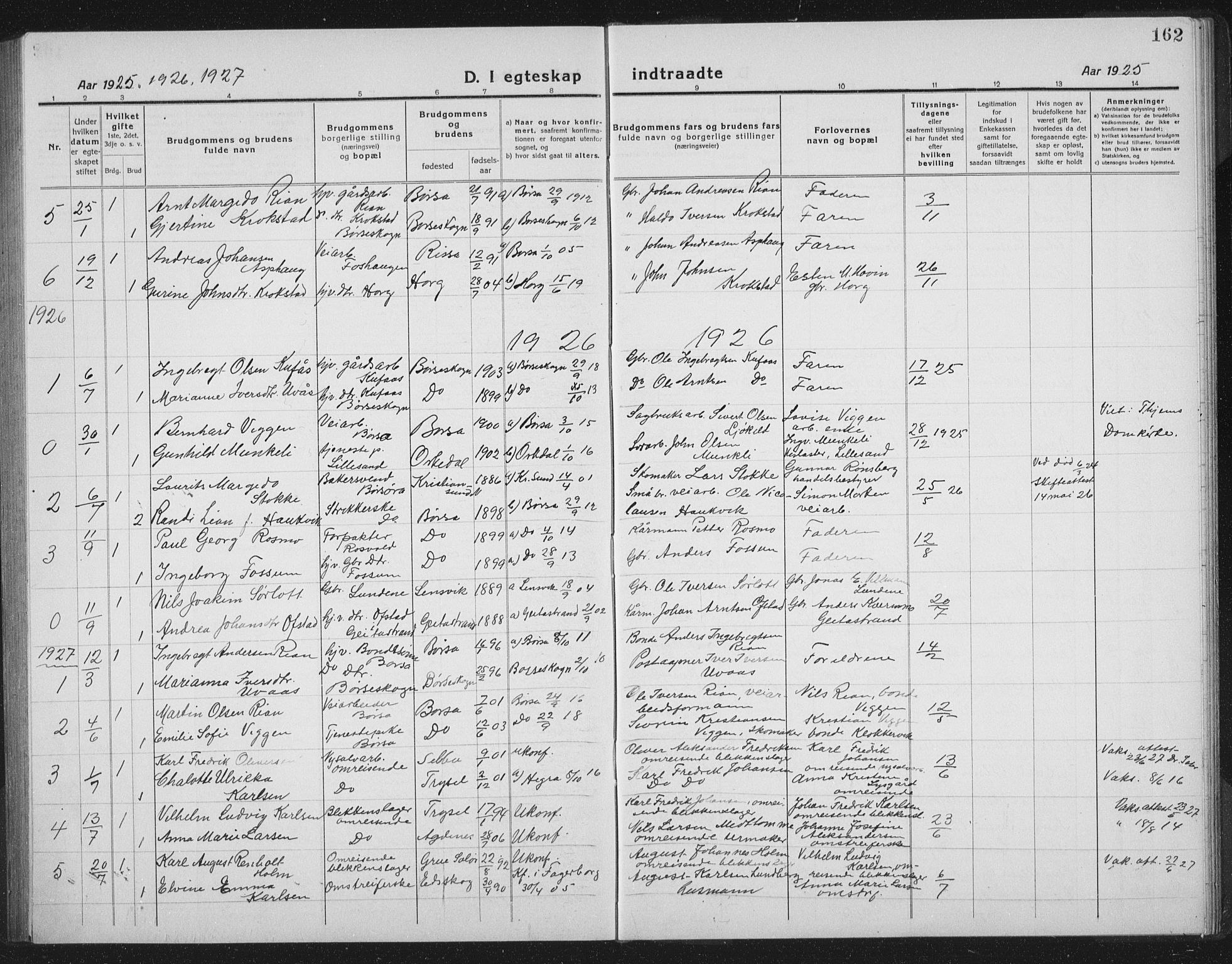Ministerialprotokoller, klokkerbøker og fødselsregistre - Sør-Trøndelag, SAT/A-1456/665/L0778: Parish register (copy) no. 665C03, 1916-1938, p. 162