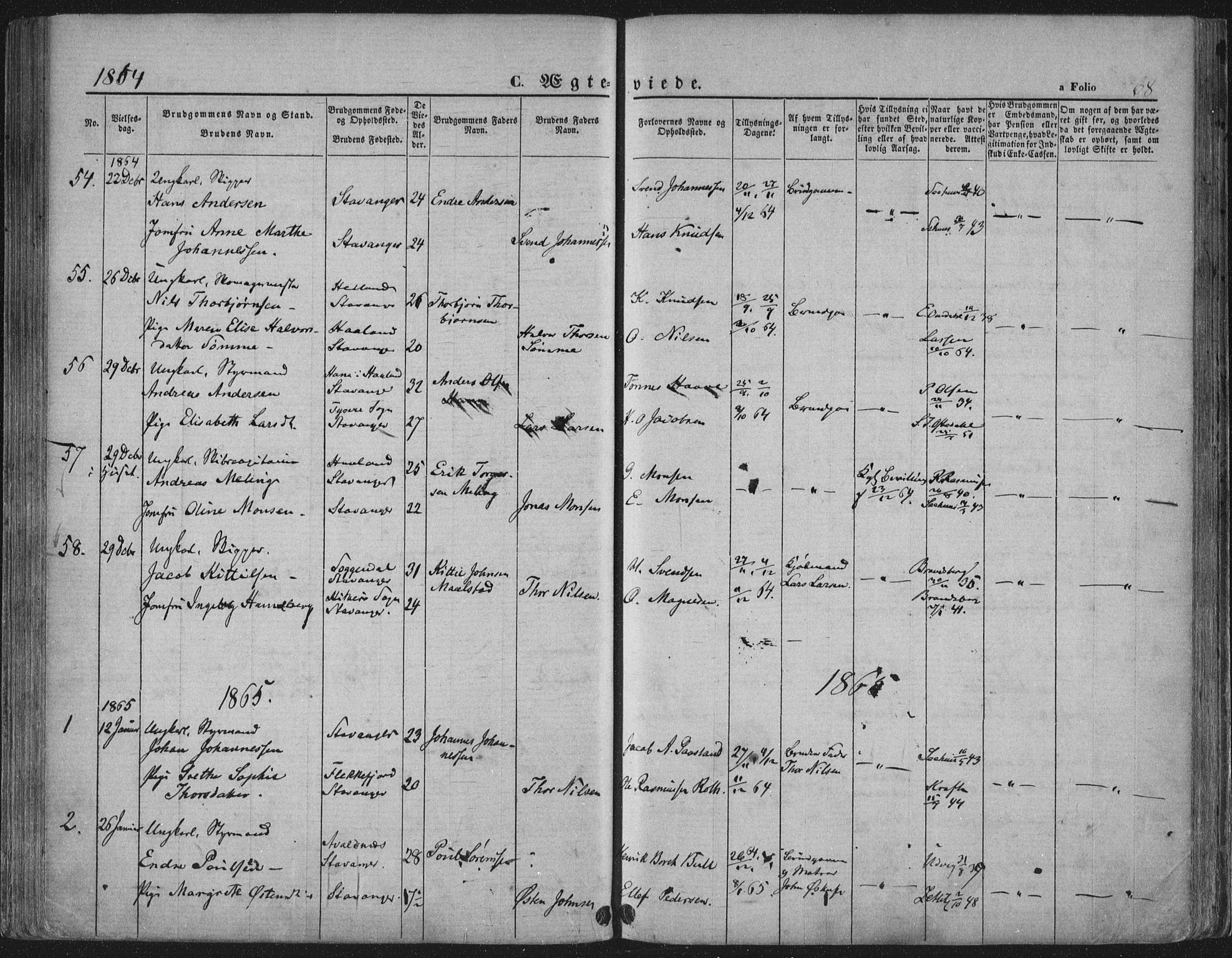 Domkirken sokneprestkontor, AV/SAST-A-101812/001/30/30BA/L0019: Parish register (official) no. A 18, 1857-1877, p. 68