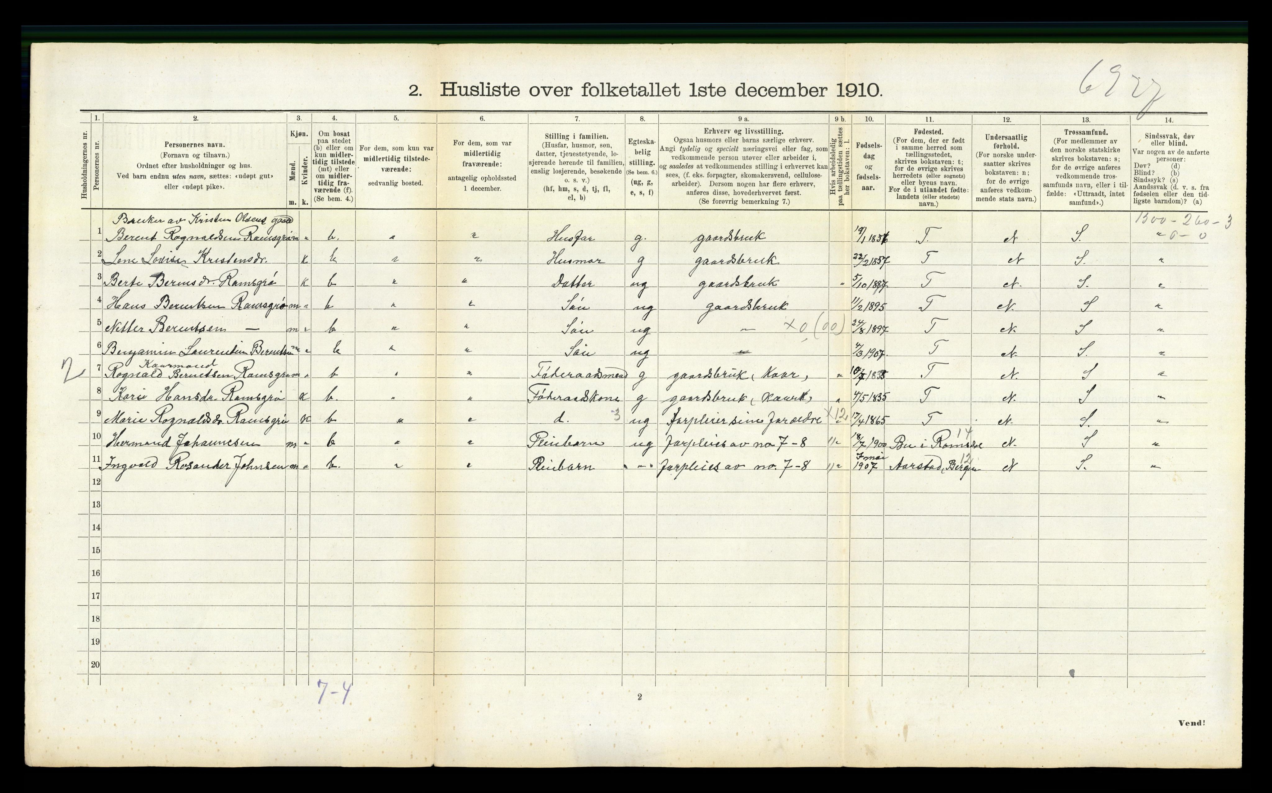 RA, 1910 census for Hyllestad, 1910, p. 132