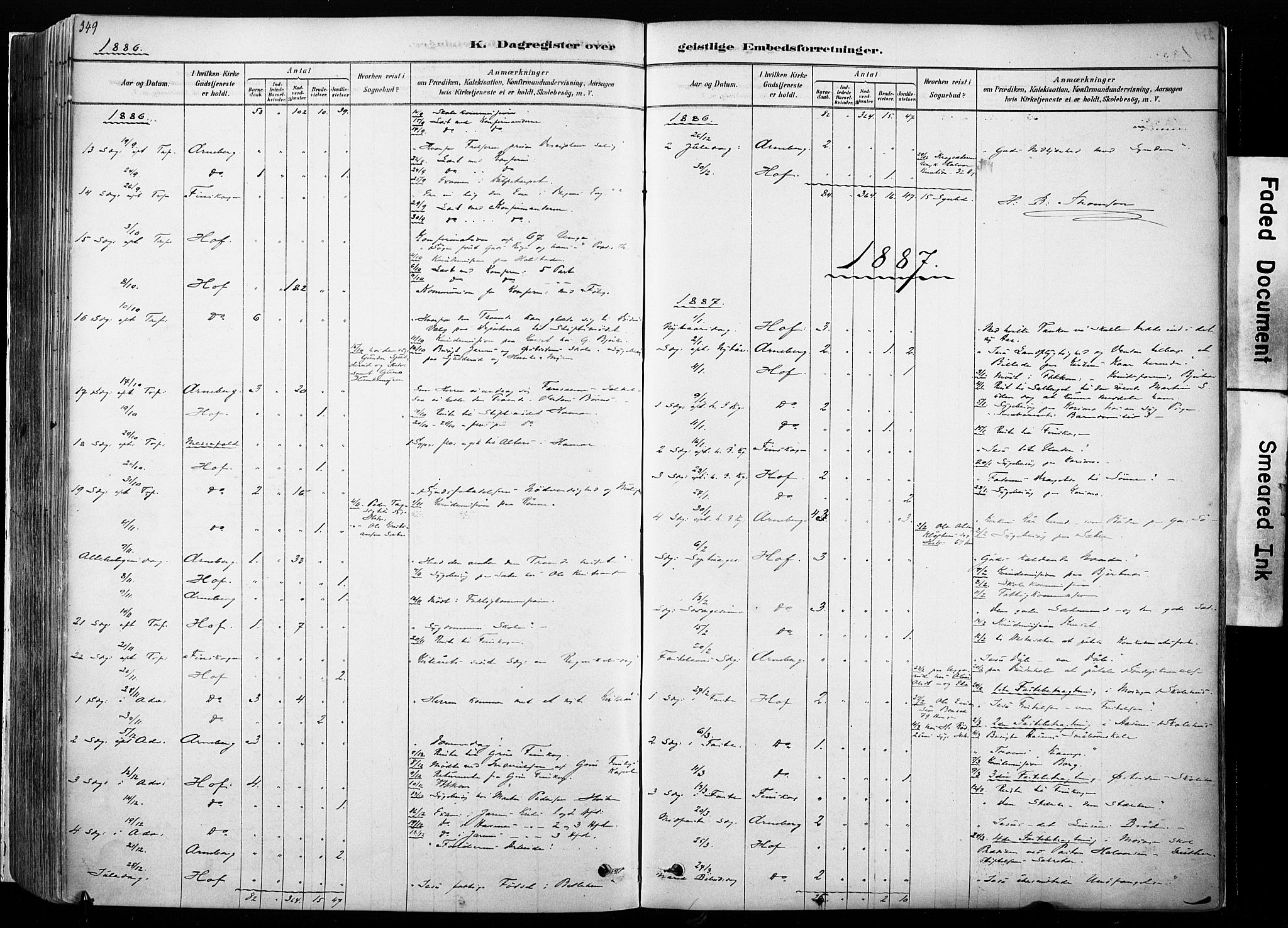 Hof prestekontor, SAH/PREST-038/H/Ha/Haa/L0010: Parish register (official) no. 10, 1878-1909, p. 349