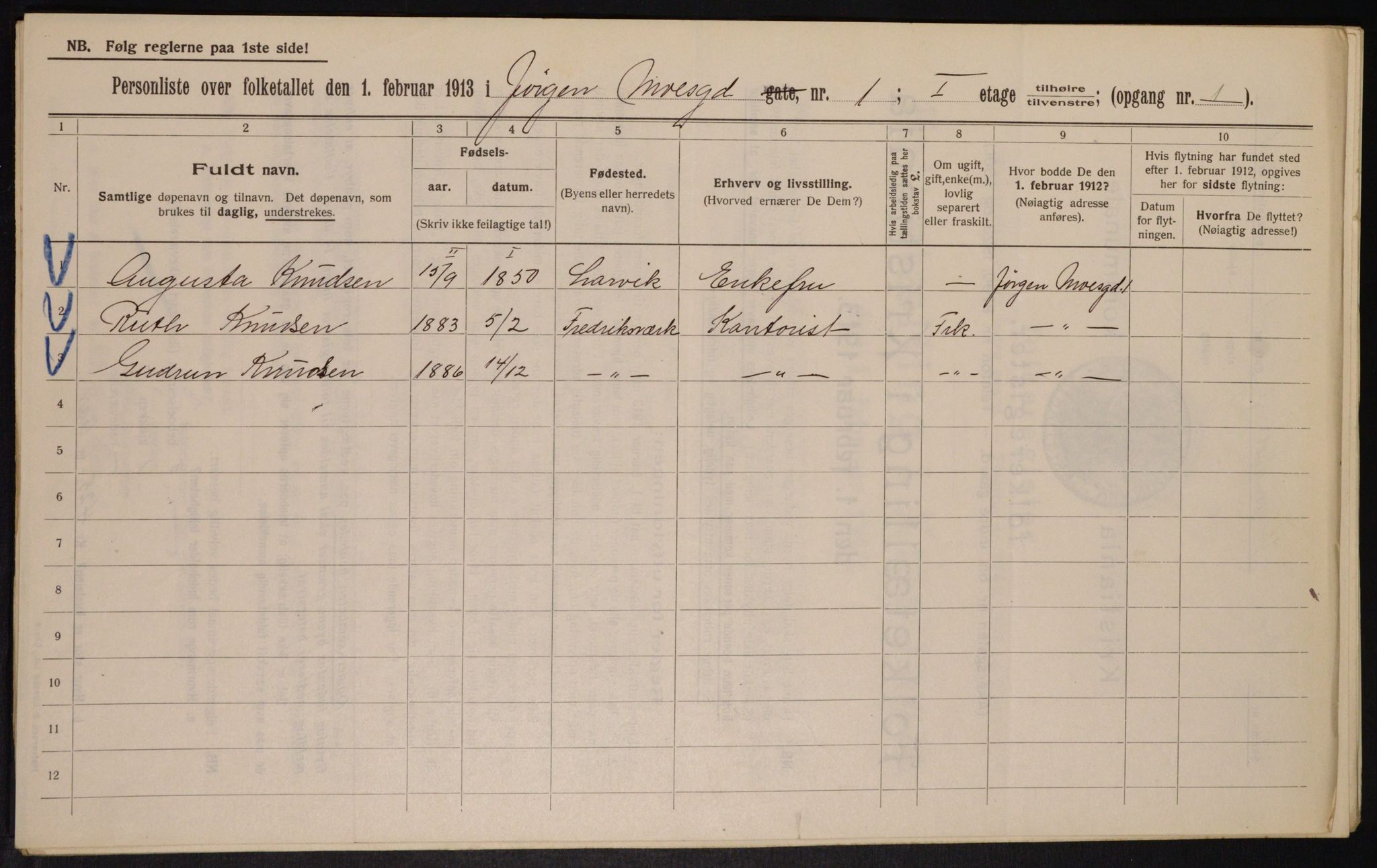 OBA, Municipal Census 1913 for Kristiania, 1913, p. 47462