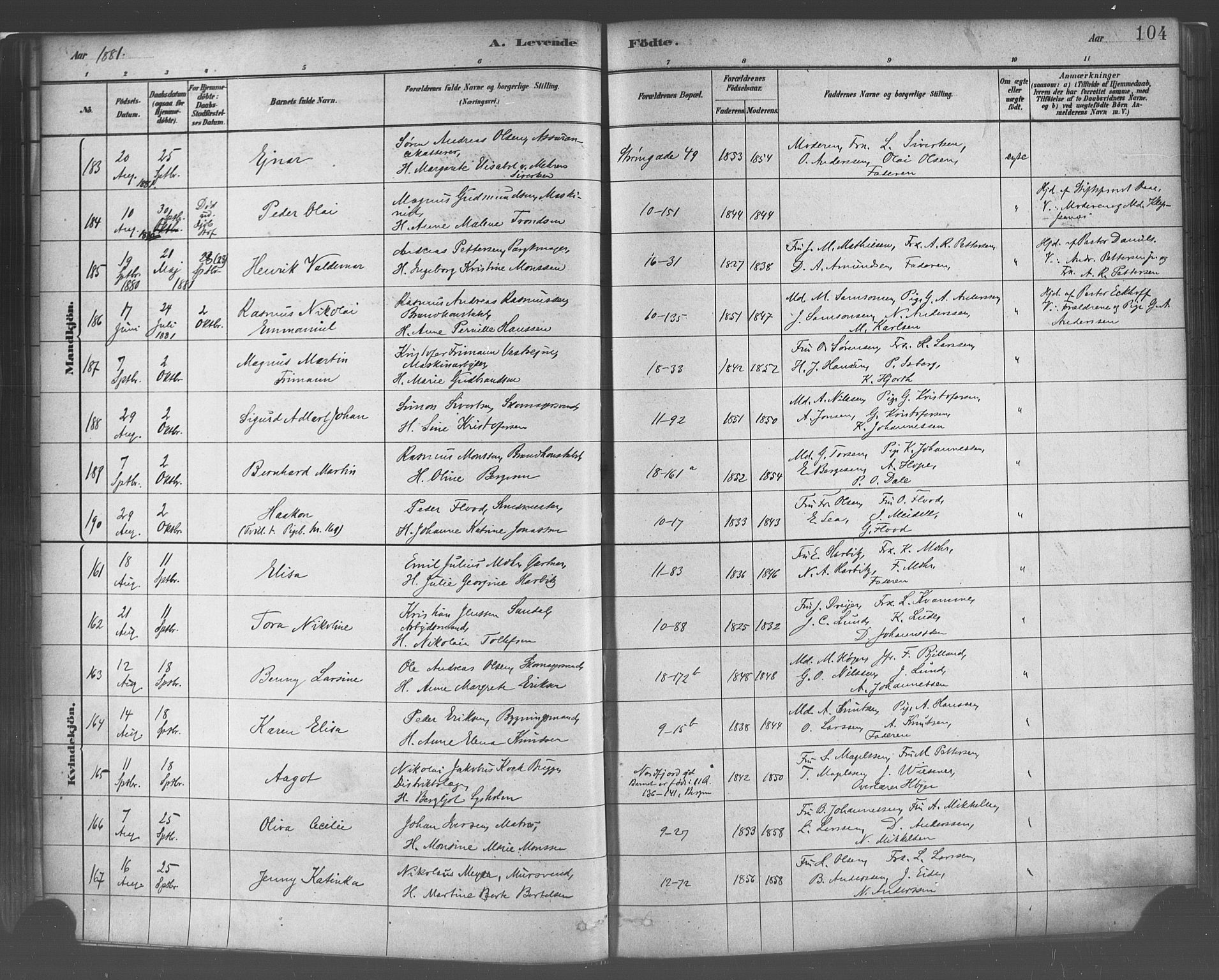 Domkirken sokneprestembete, SAB/A-74801/H/Haa/L0023: Parish register (official) no. B 6, 1879-1887, p. 104