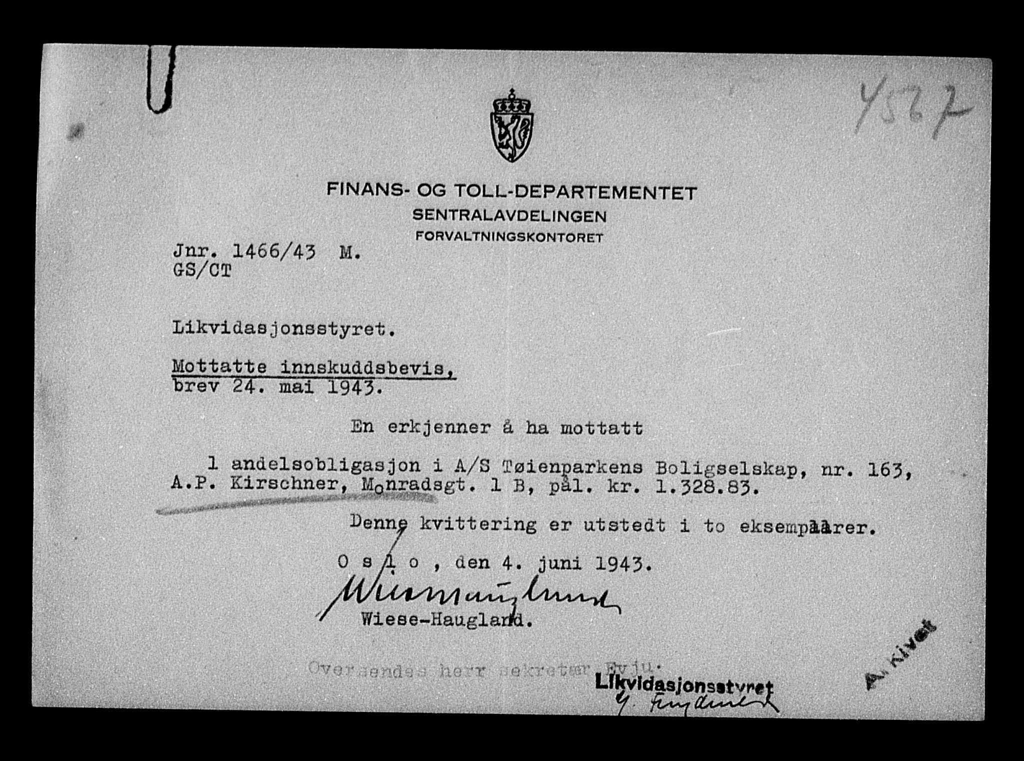 Justisdepartementet, Tilbakeføringskontoret for inndratte formuer, AV/RA-S-1564/H/Hc/Hcc/L0951: --, 1945-1947, p. 345