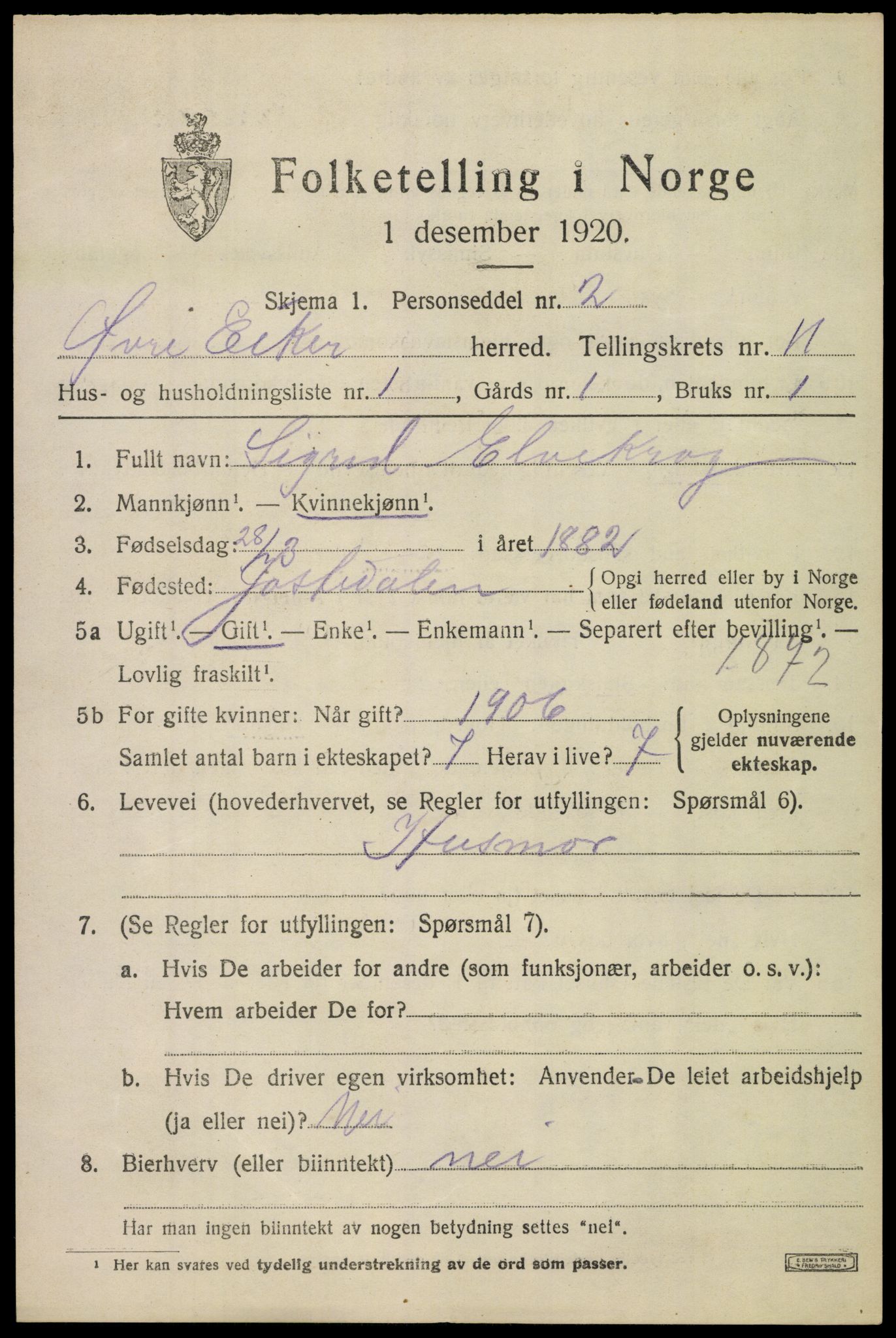 SAKO, 1920 census for Øvre Eiker, 1920, p. 17336