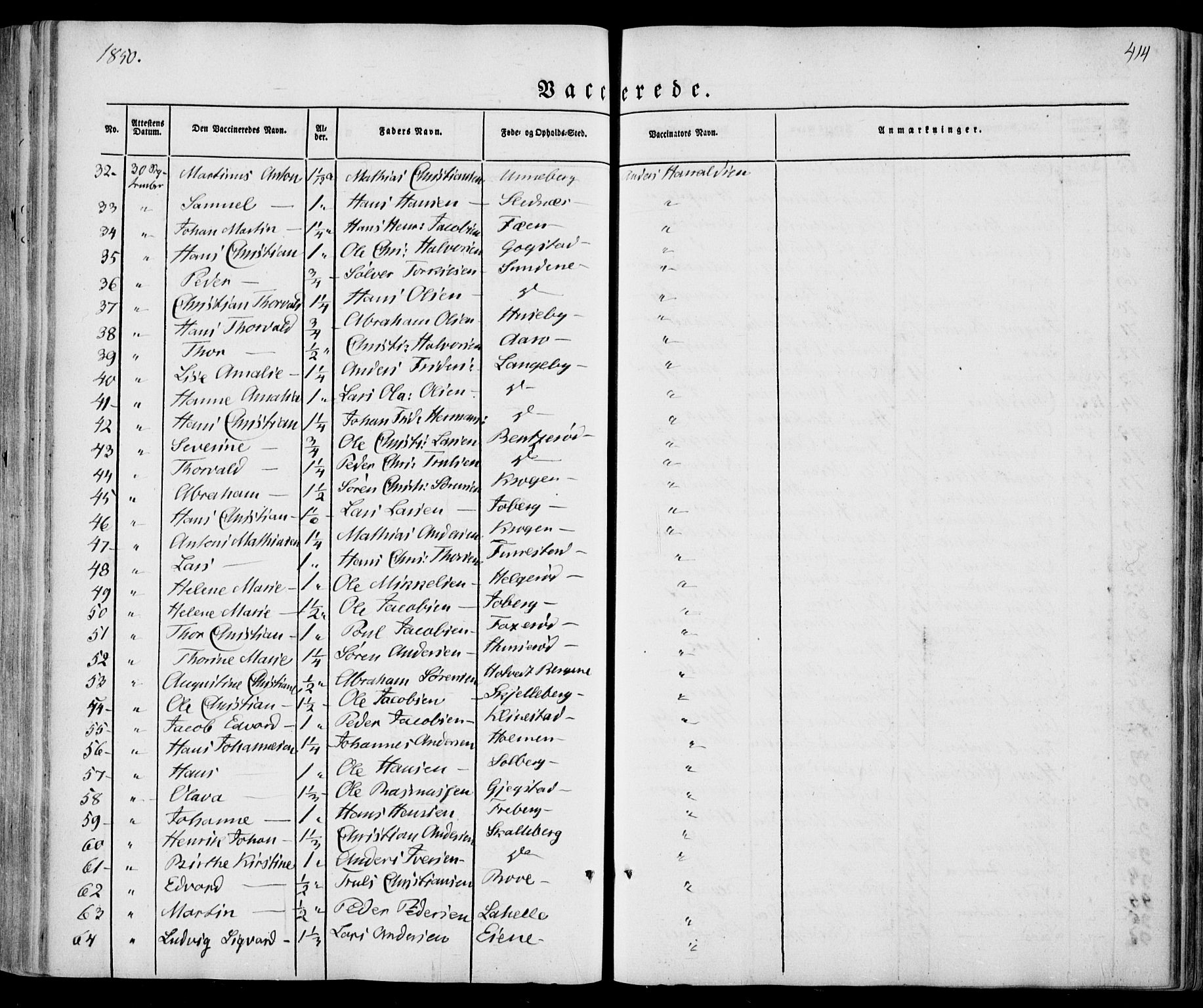 Sandar kirkebøker, SAKO/A-243/F/Fa/L0006: Parish register (official) no. 6, 1847-1860, p. 414