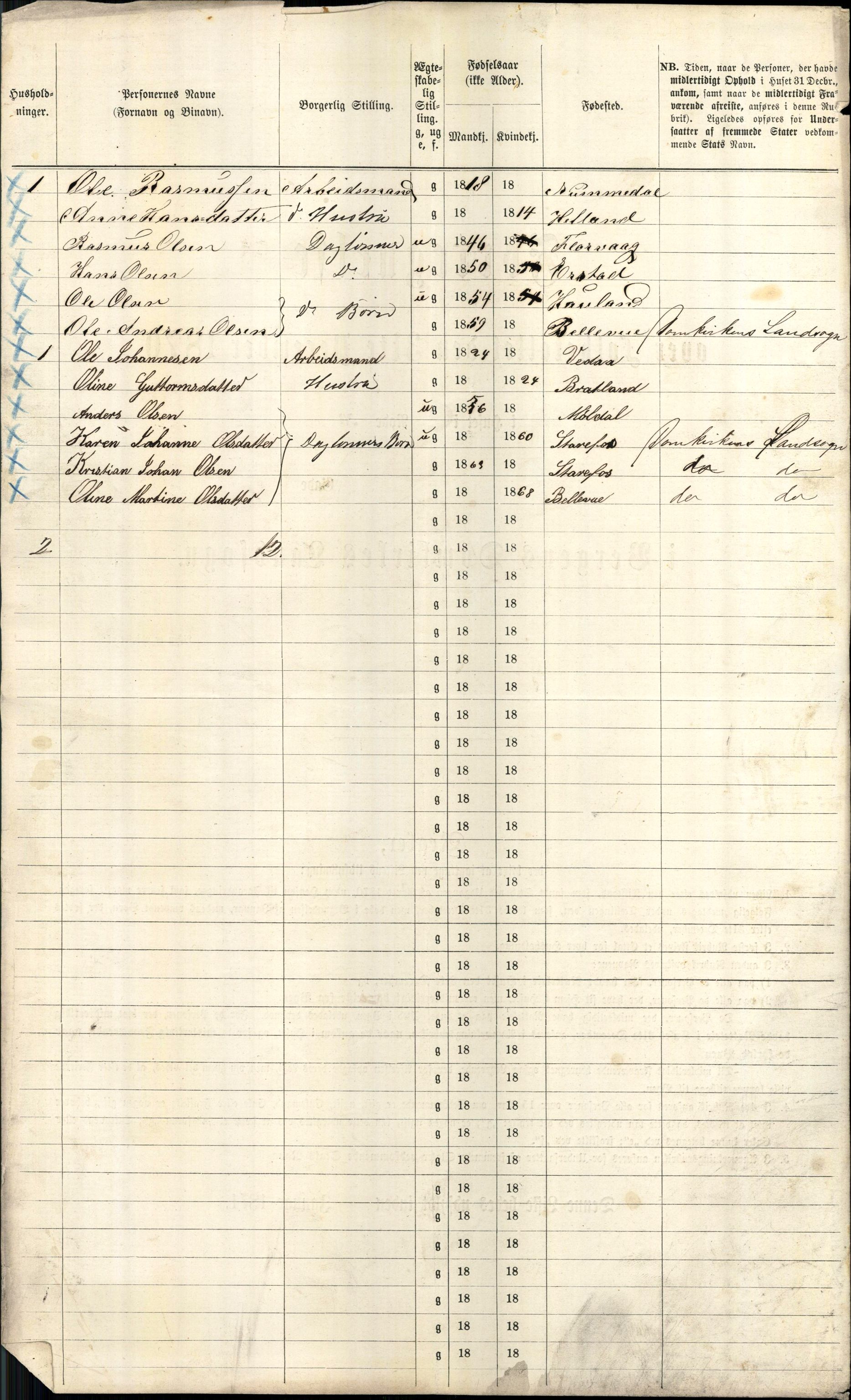 RA, 1870 census for 1301 Bergen, 1870