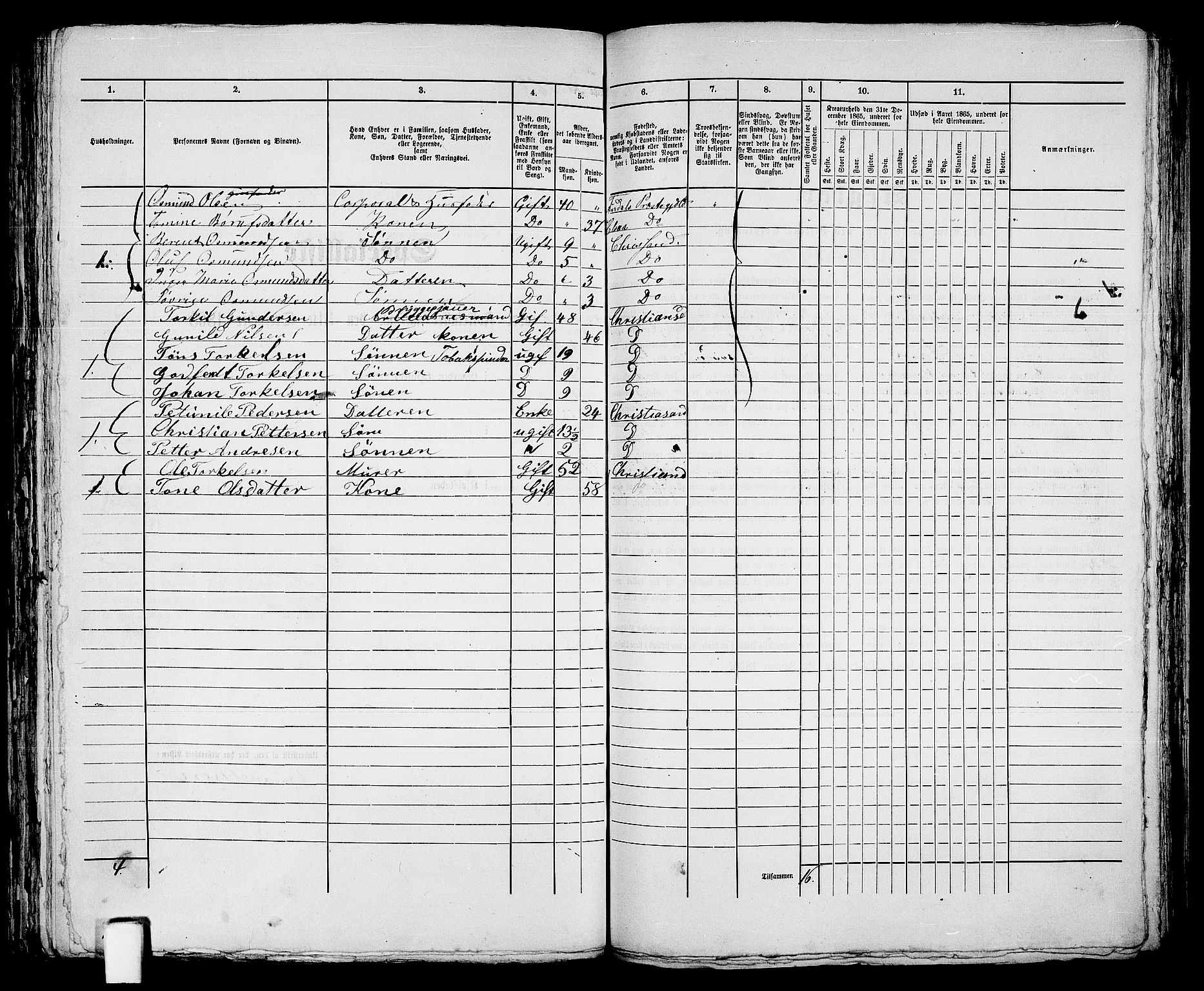 RA, 1865 census for Kristiansand, 1865, p. 1361