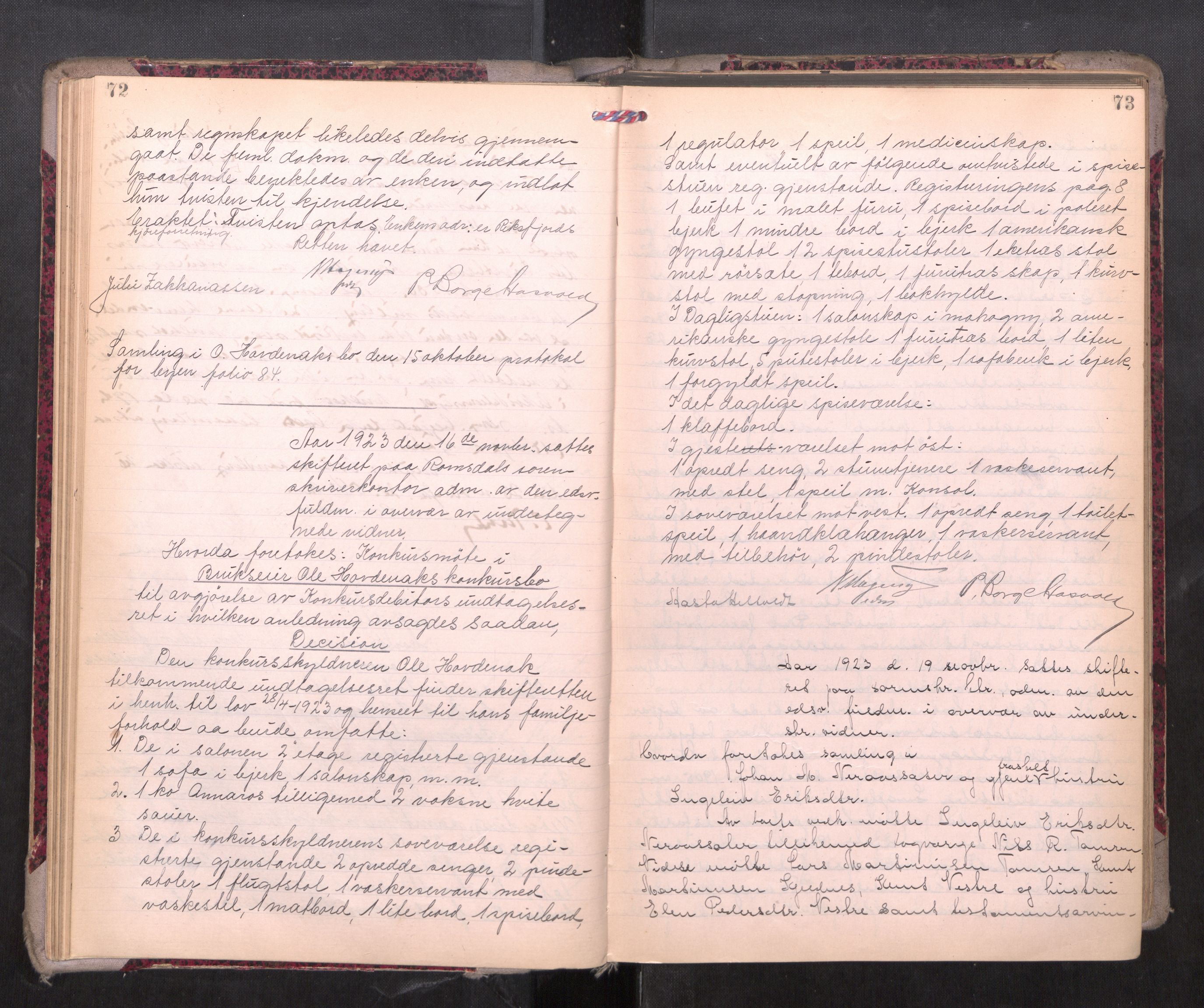 Romsdal sorenskriveri, AV/SAT-A-4149/1/3/3B/L0010: Skiftebehandlingsprotokoll, 1923-1925, p. 72-73