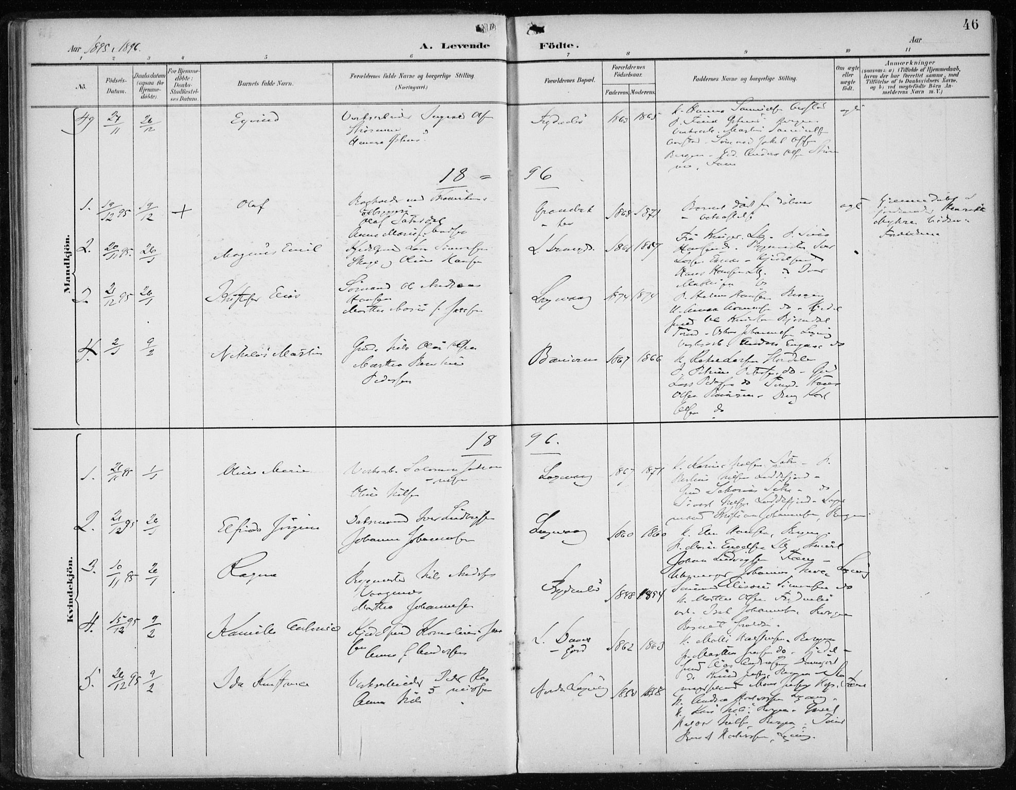 Askøy Sokneprestembete, AV/SAB-A-74101/H/Ha/Haa/Haae/L0003: Parish register (official) no. E 3, 1891-1903, p. 46