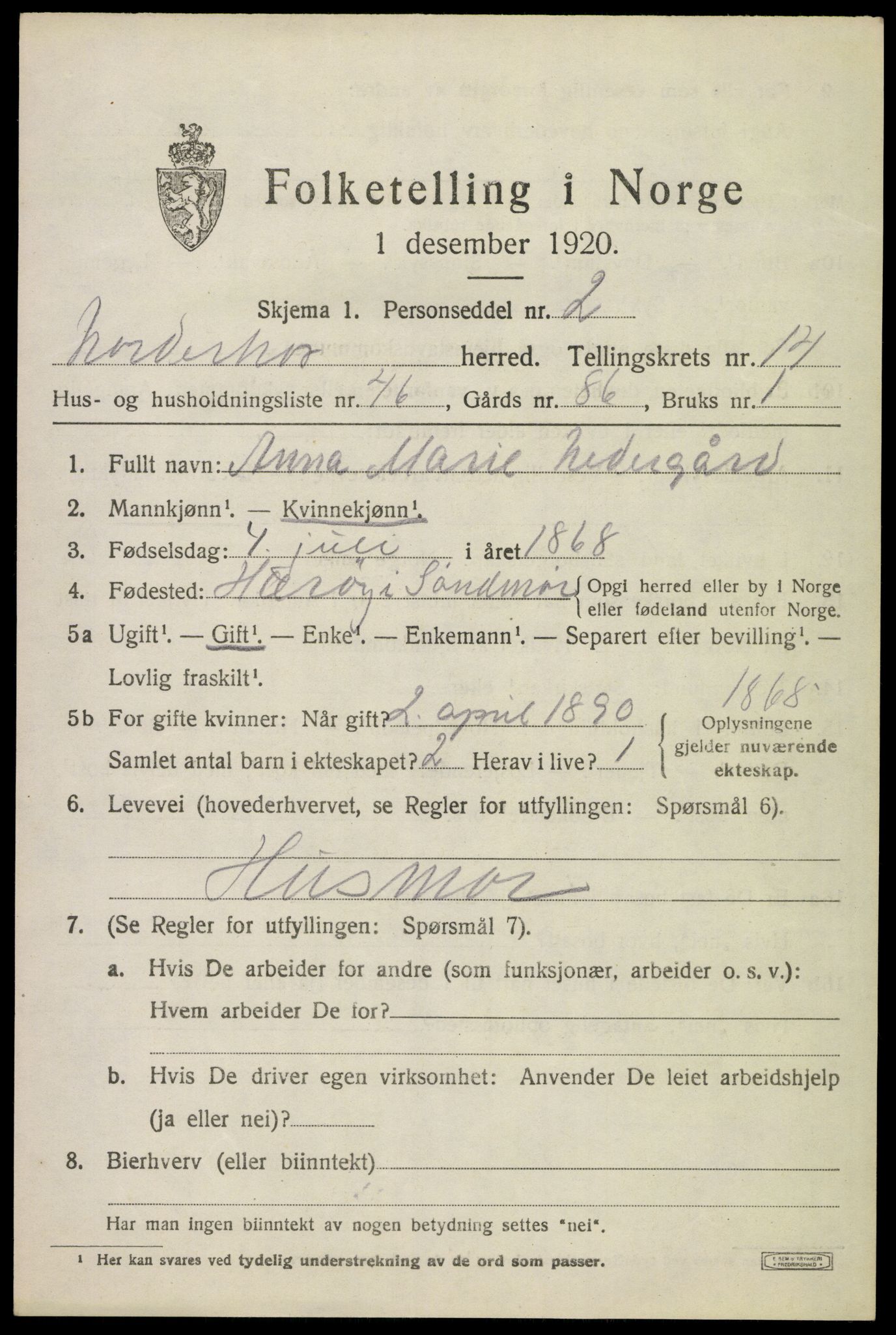 SAKO, 1920 census for Norderhov, 1920, p. 15542