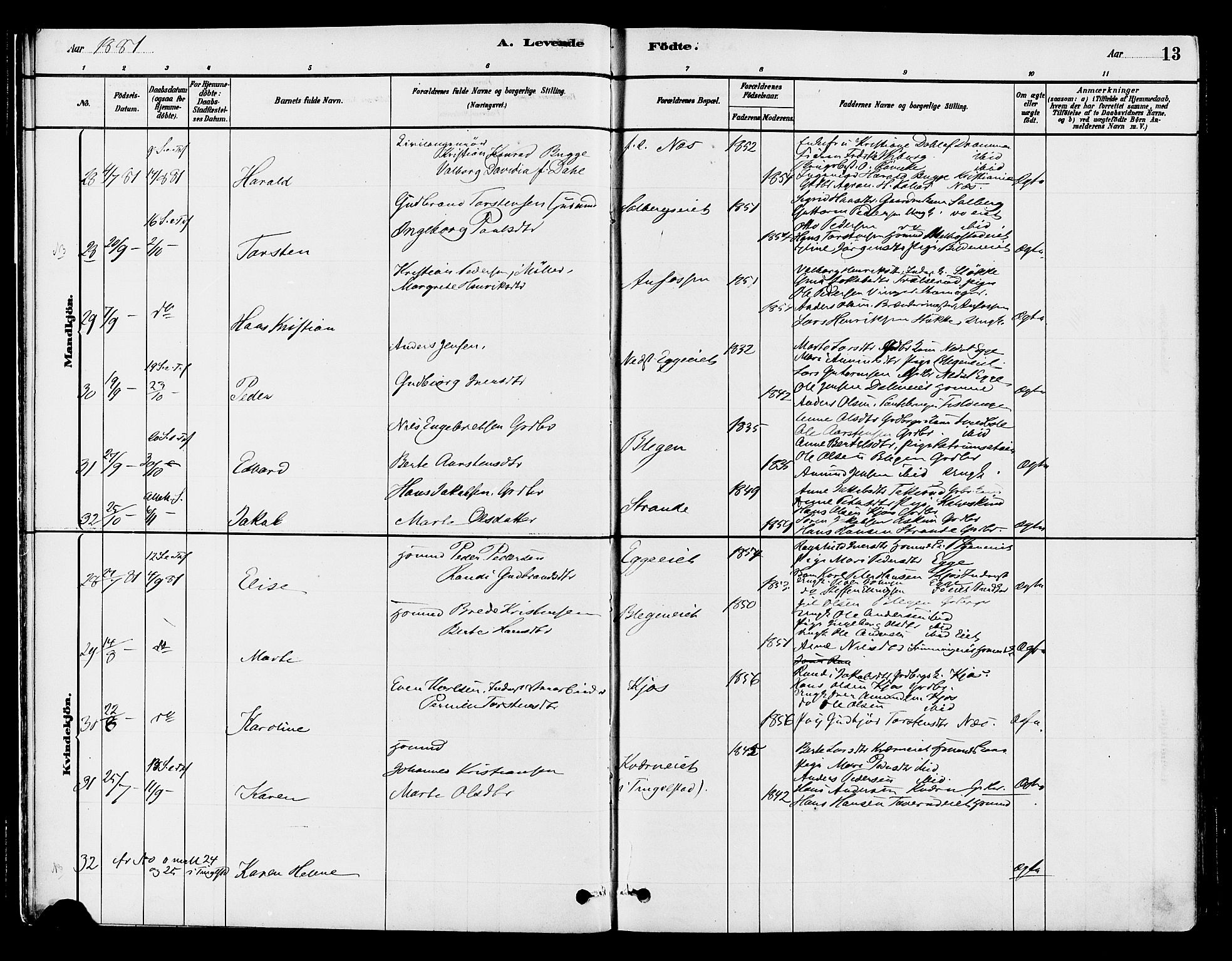 Gran prestekontor, AV/SAH-PREST-112/H/Ha/Haa/L0015: Parish register (official) no. 15, 1880-1888, p. 13