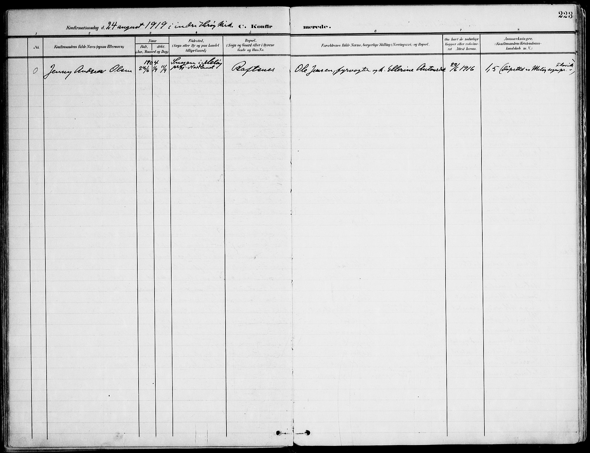 Ministerialprotokoller, klokkerbøker og fødselsregistre - Møre og Romsdal, SAT/A-1454/507/L0075: Parish register (official) no. 507A10, 1901-1920, p. 223